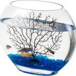 hygger Mini Glass Oblate Fish Bowl Kit with Blue Aquarium Decor Stones and Plastic Fan Branch Tree Ornament