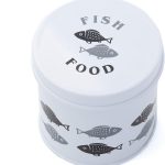 PetSteel Fish Food Container: White Round Design for Easy Storage.