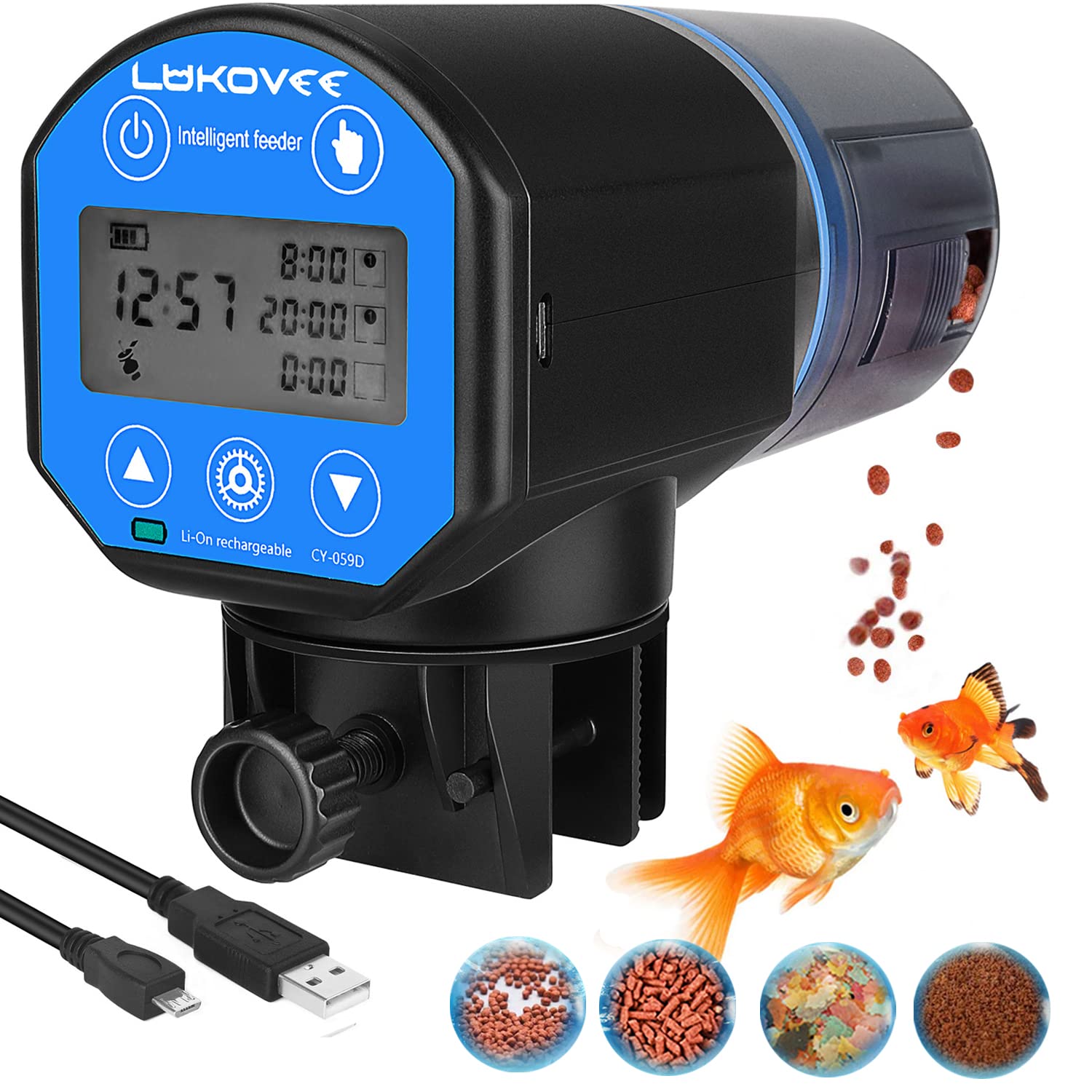 Lukovee Rechargeable Timer Fish Feeder: Automatic Dispenser for Weekend Vacations