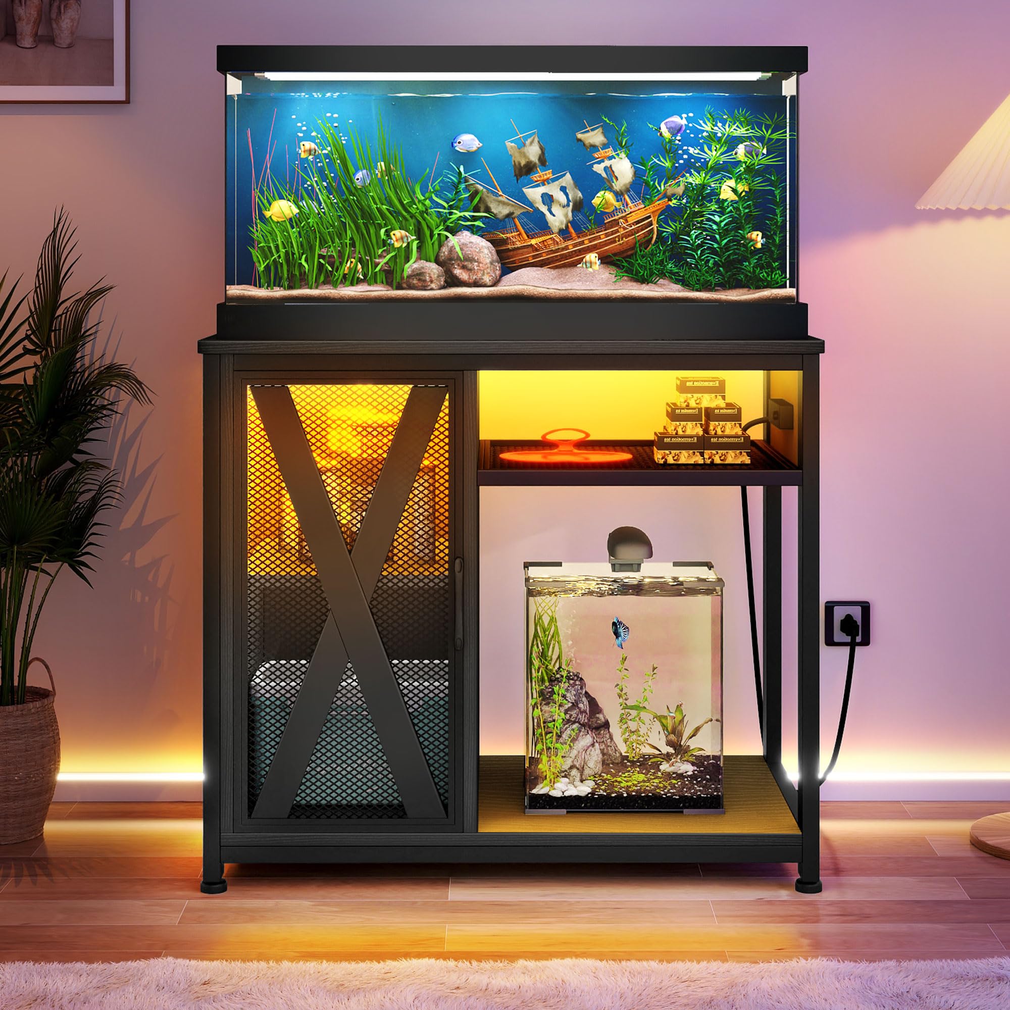 DWVO 40-50 Gallon Aquarium Stand: Power Outlets, LED Light