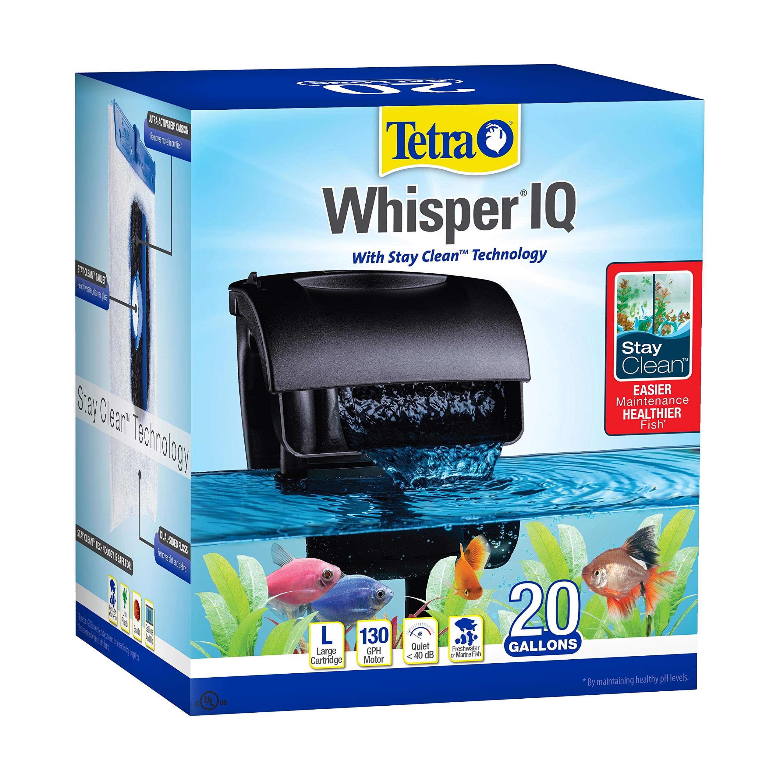 Tetra Whisper IQ Power Filter: 45 Gallons, 215 GPH, Stay Clean Technology