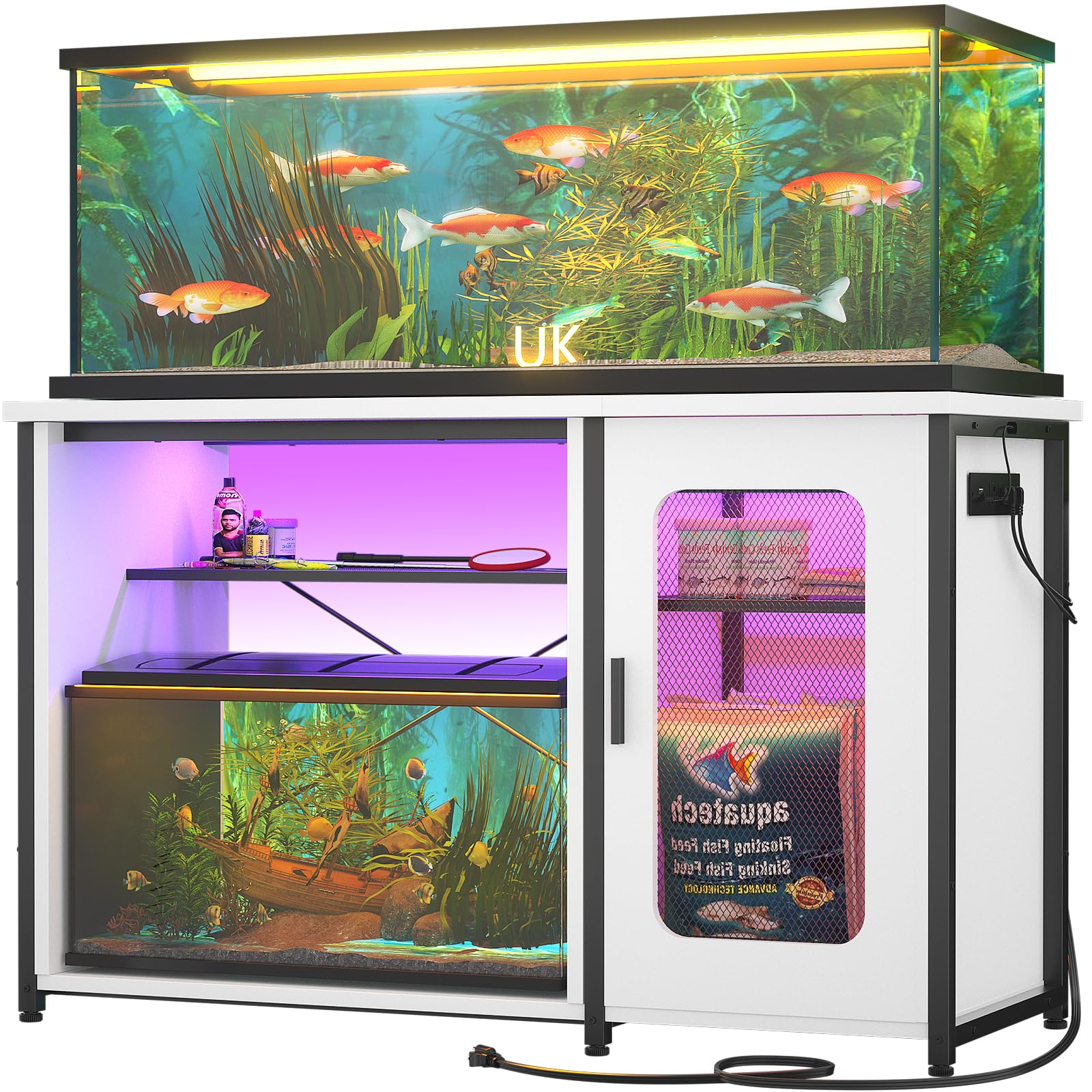 Unikito 55-75 Gallon Aquarium Stand: Power Outlets, LED Light