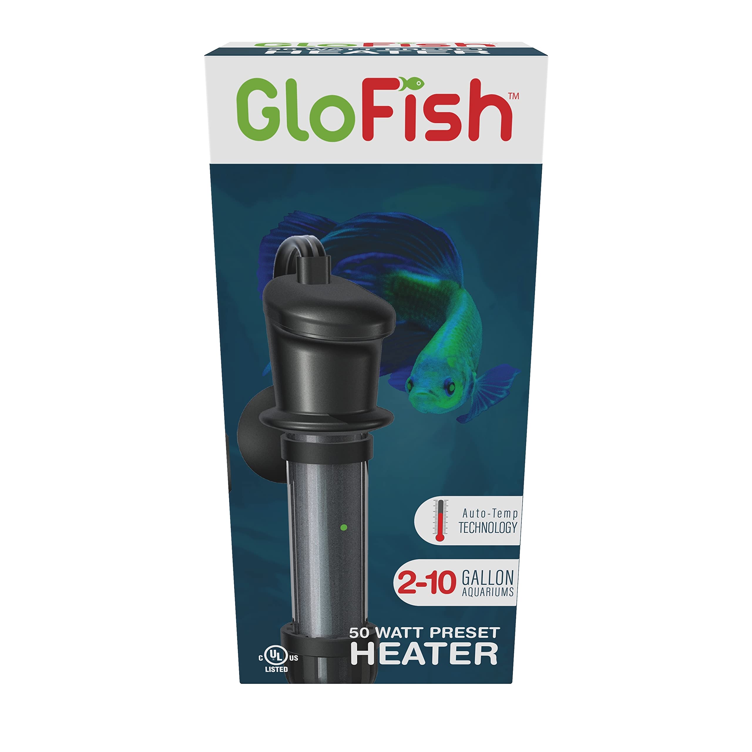 GloFish 50W Submersible Heater for Aquariums Up to 10 Gallons, UL Listed, BLACK.