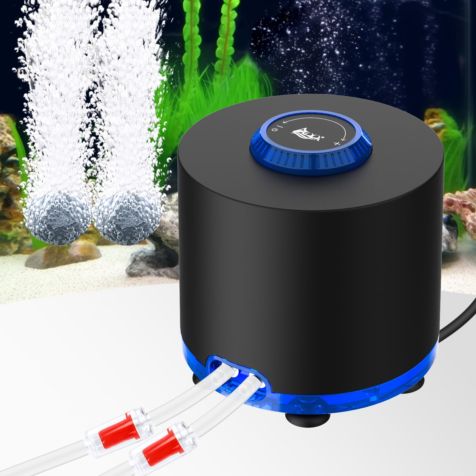 AQQA Aquarium Air Pump: Ultra-Quiet, Powerful 6W Aerator for Up to 200 Gallon Fish Tanks