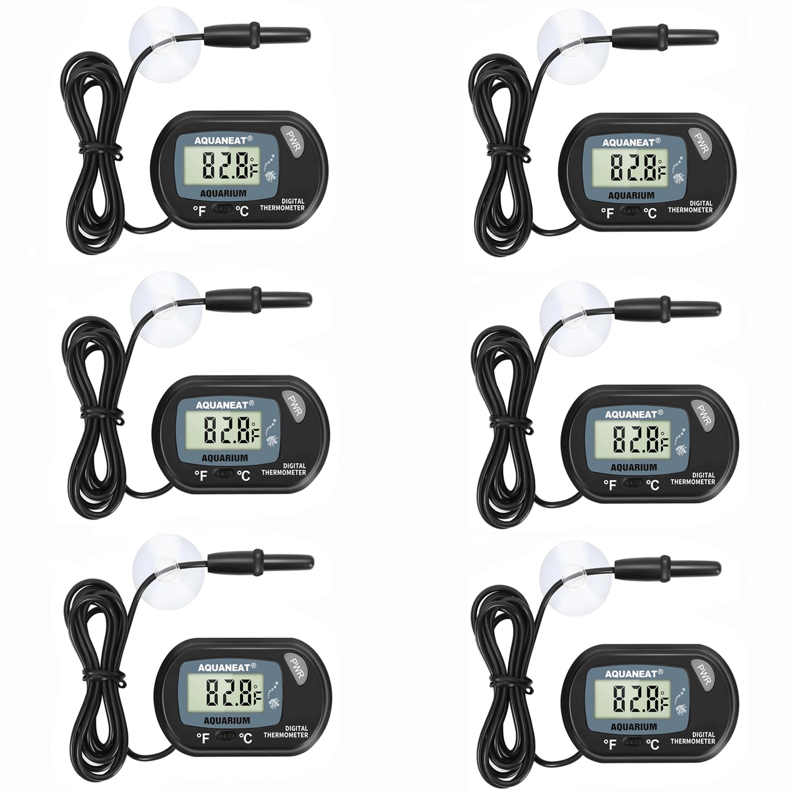 AQUANEAT Digital Thermometer: Accurate Reptile & Fish Tank Temperature Test (6 Pack)