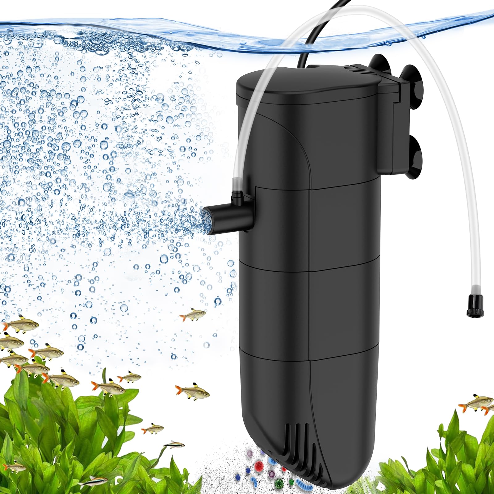 Fishkeeper Submersible Aquarium Filter – 265GPH 4-Stage Internal Filter for 40-70 Gallon Tank