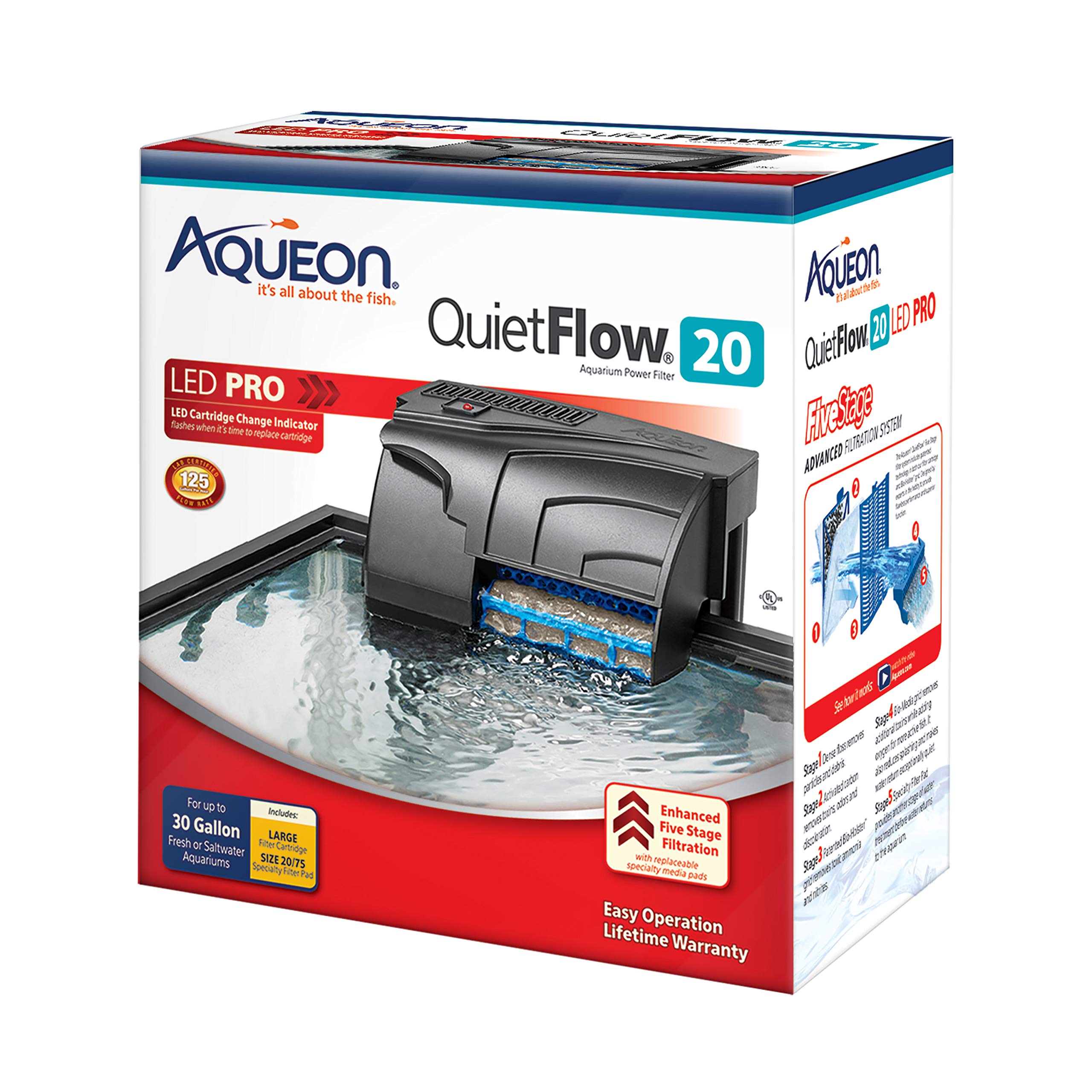 Aqueon QuietFlow 20 LED PRO Filter for Up to 30 Gallons