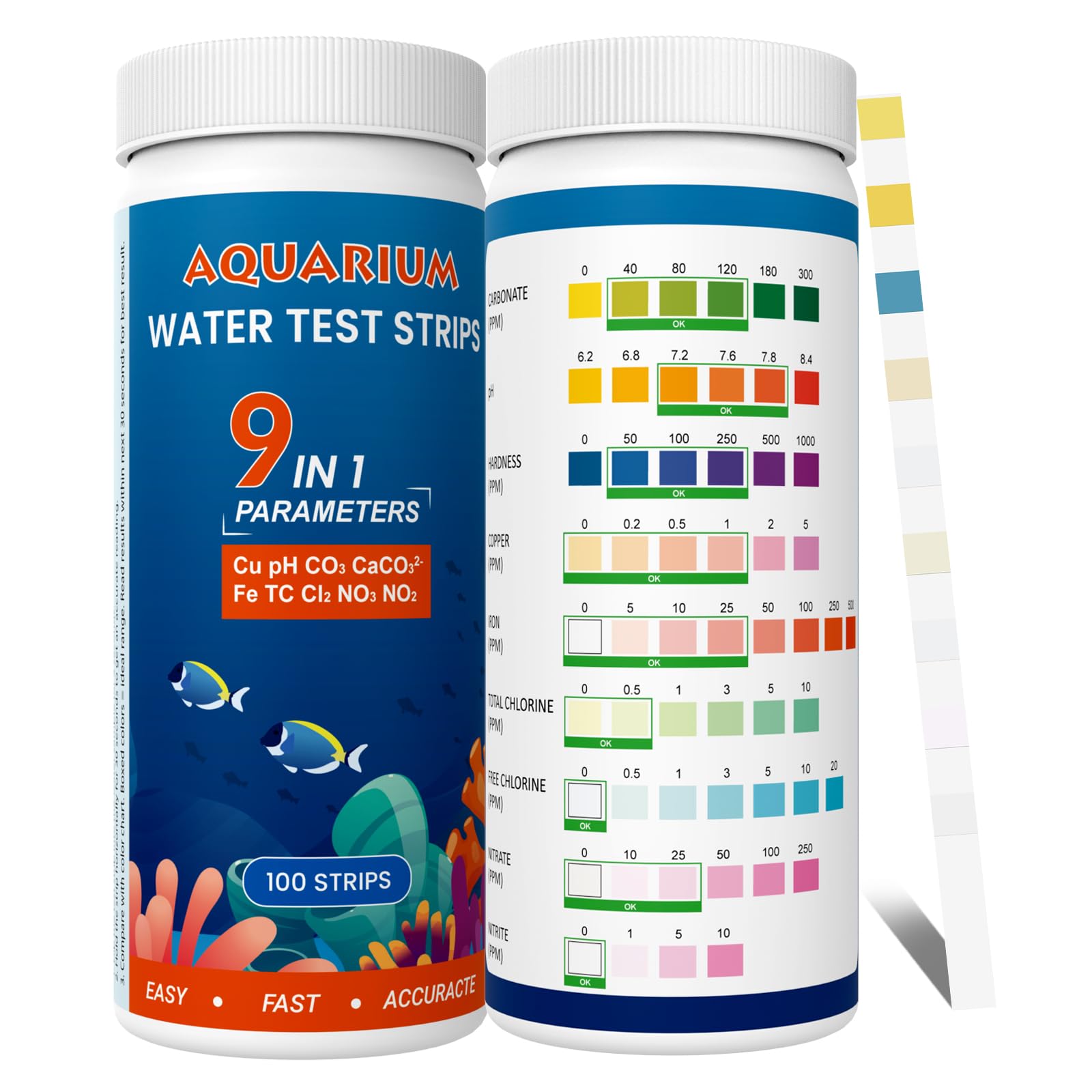 AKSBTEC 9-in-1 Aquarium Test Strips for Freshwater Testing