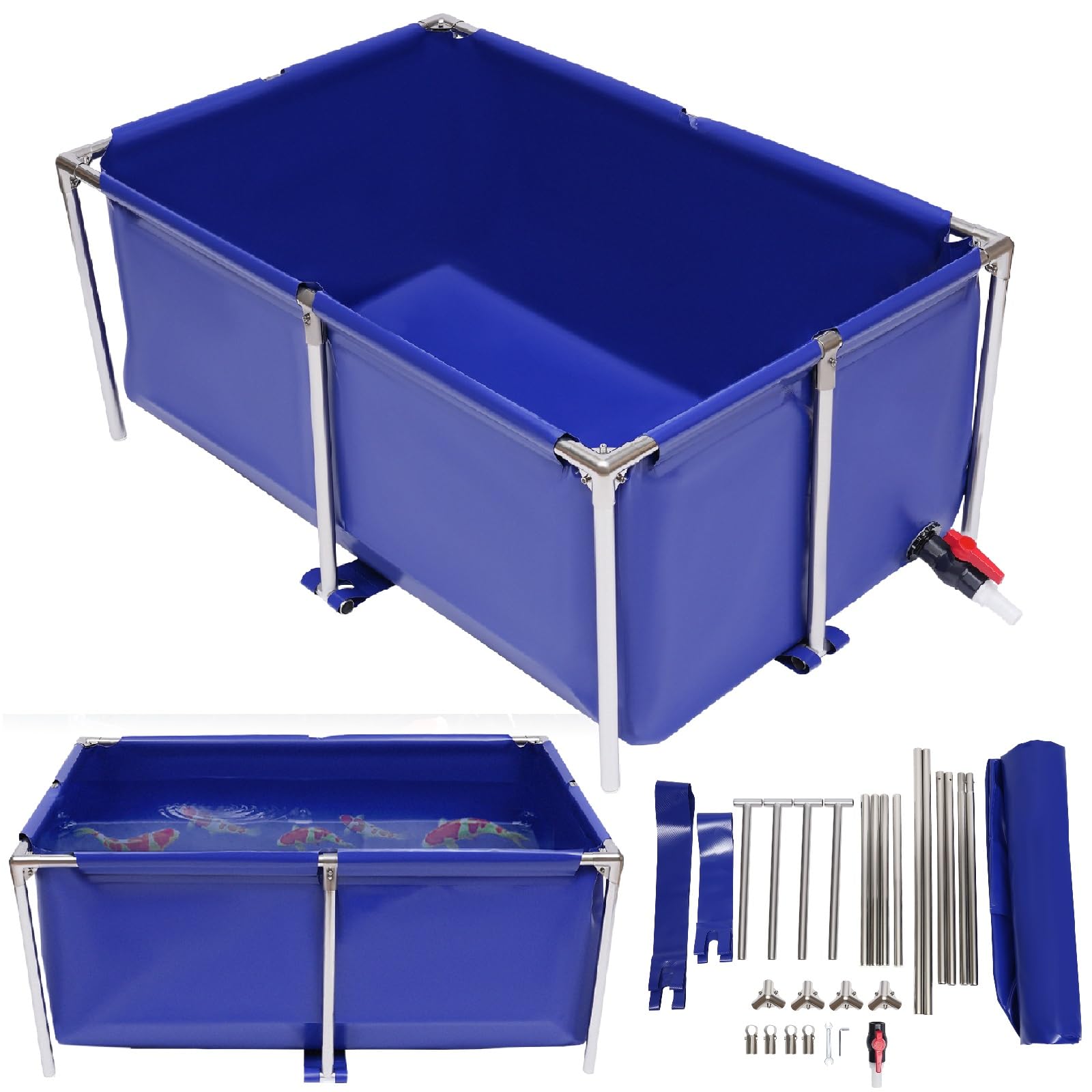 Brand Name: Foldable Steel Frame Above Ground Fish Pond with Drain Valve