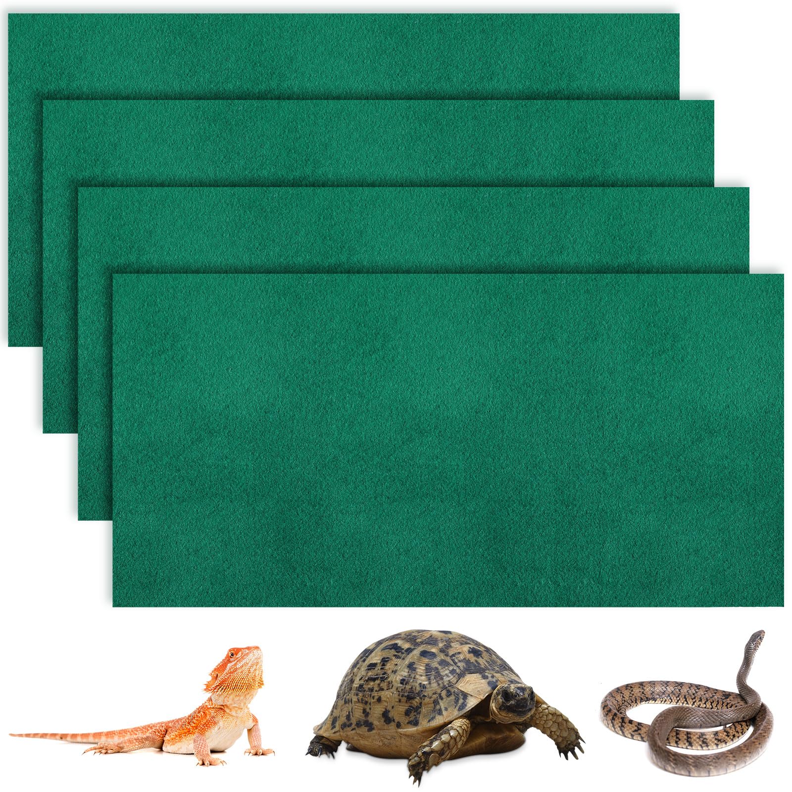 Haull 4 Pcs Reptile Carpet Floor Liners for Terrariums (Green)
