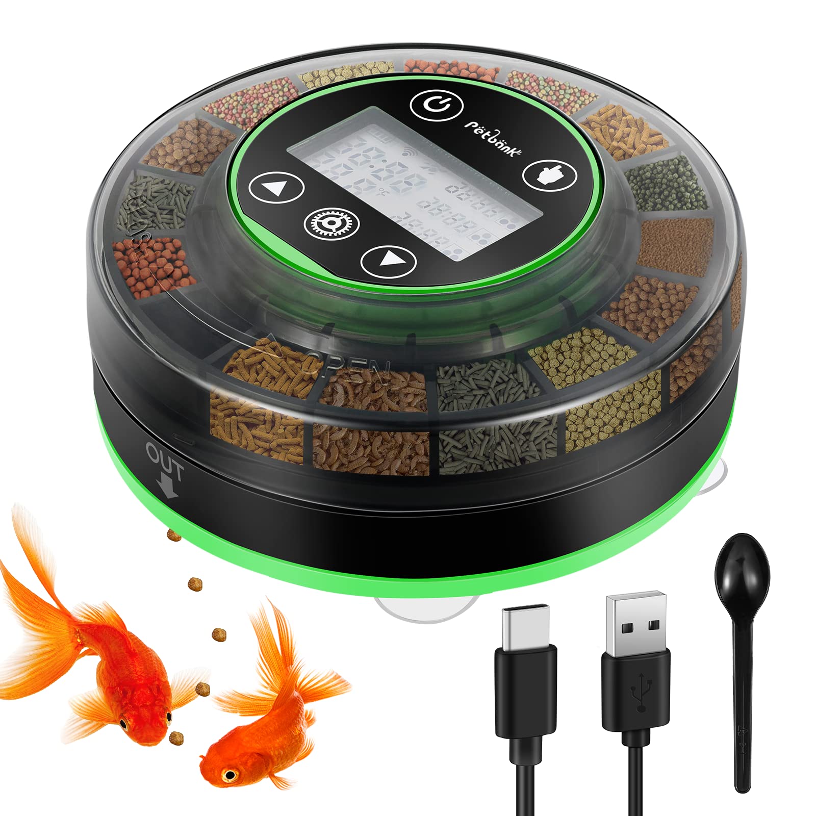 Petbank Automatic Fish Feeder: USB Rechargeable, Moisture-Proof, Precision Timer.