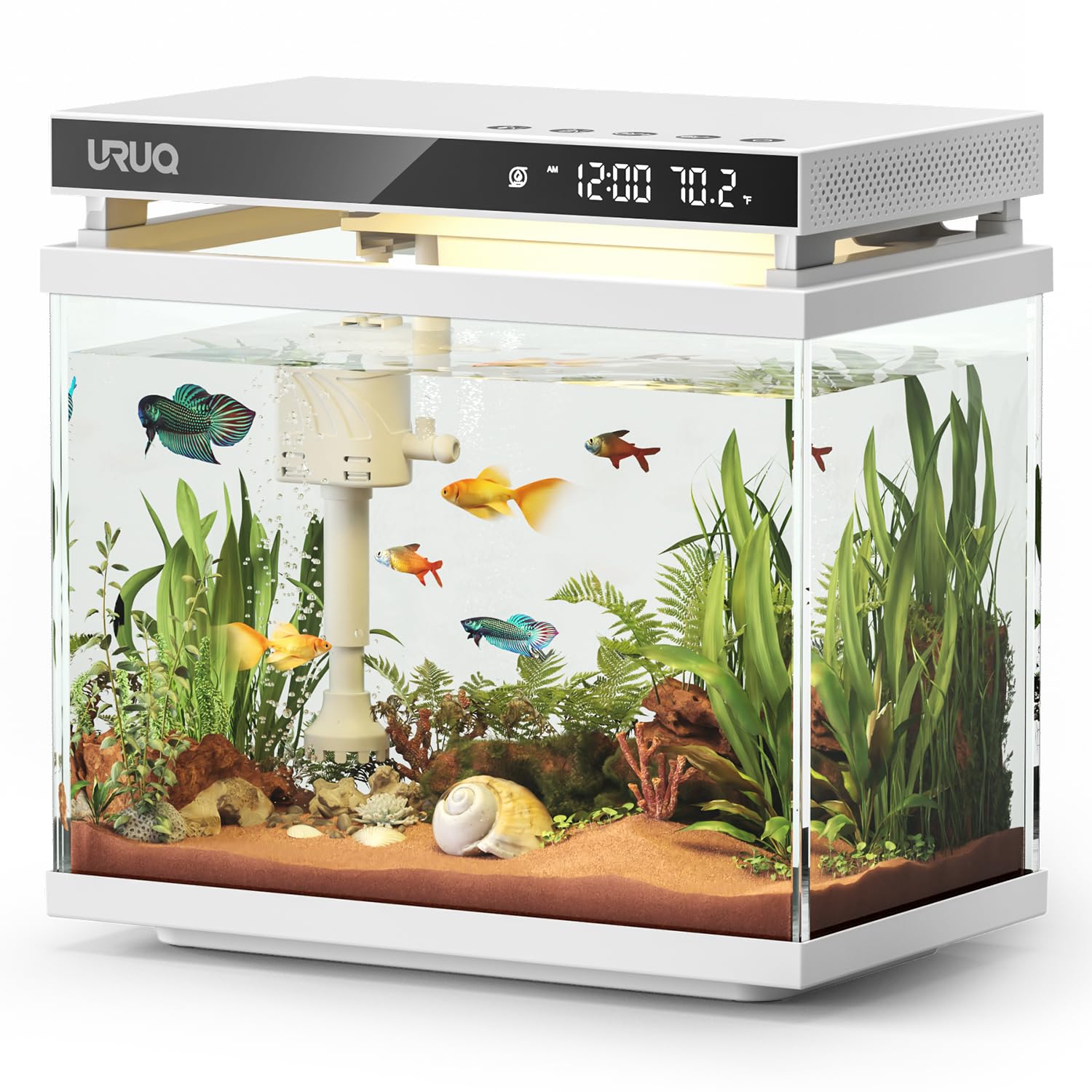 URUQ 2 Gallon Smart Aquarium Kit with Self-Cleaning Filtration System