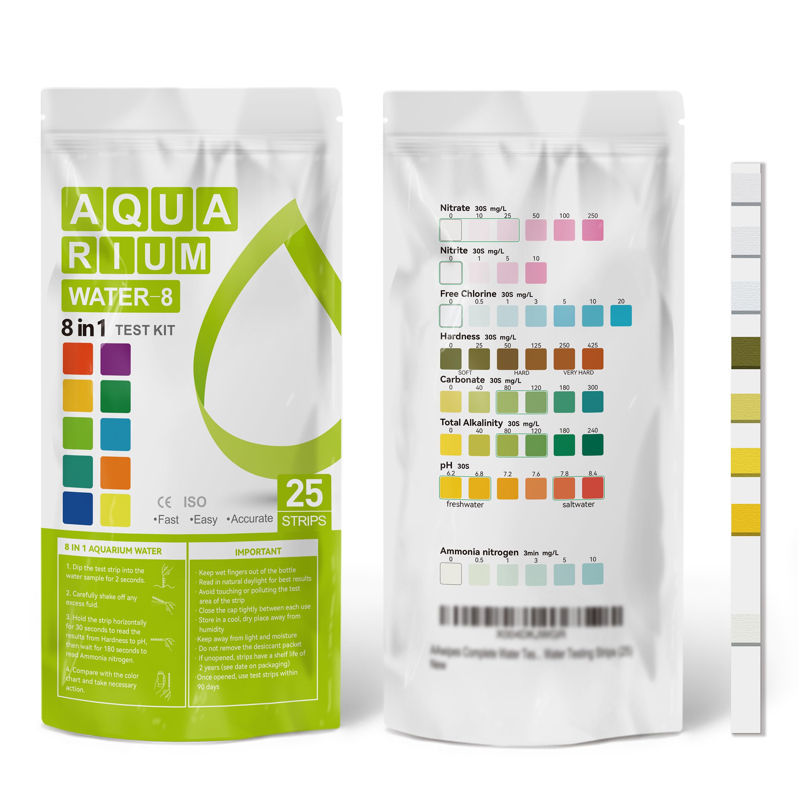 AAwipes 8-in-1 Aquarium Ammonia Test Strips - 25 Pack