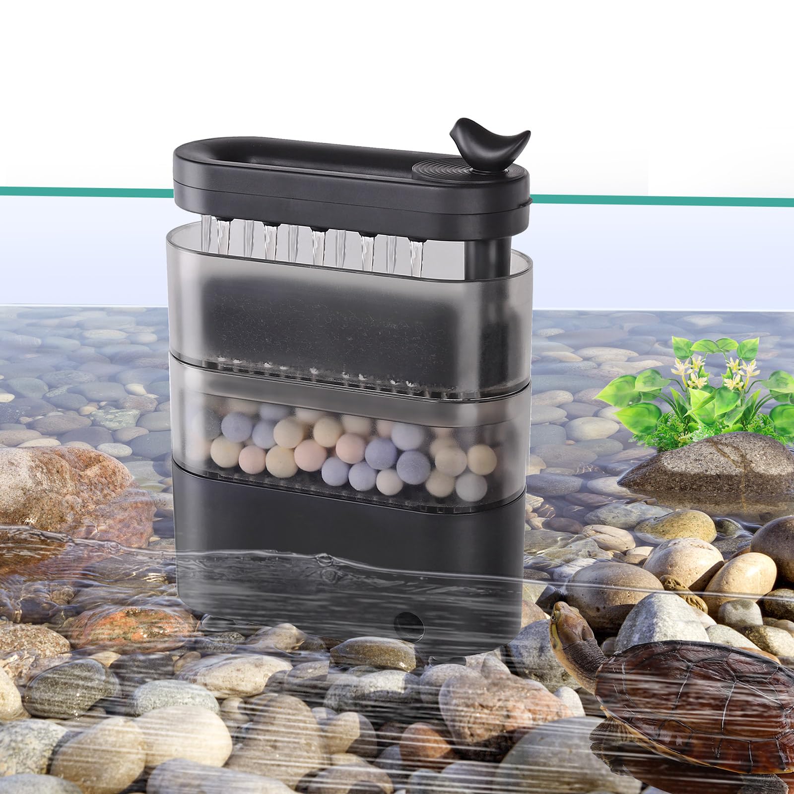 AQQA 260GPH Turtle Filter for 20-50 Gallon Tanks, Silent Circulation