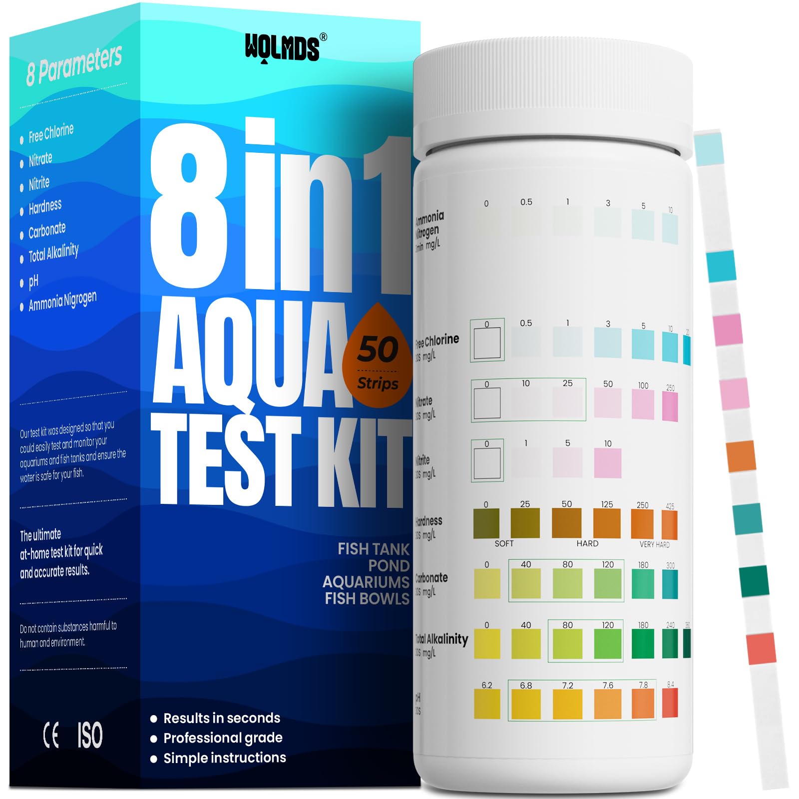 Wolmds 8-in-1 Aquarium Test Strips for Freshwater & Saltwater