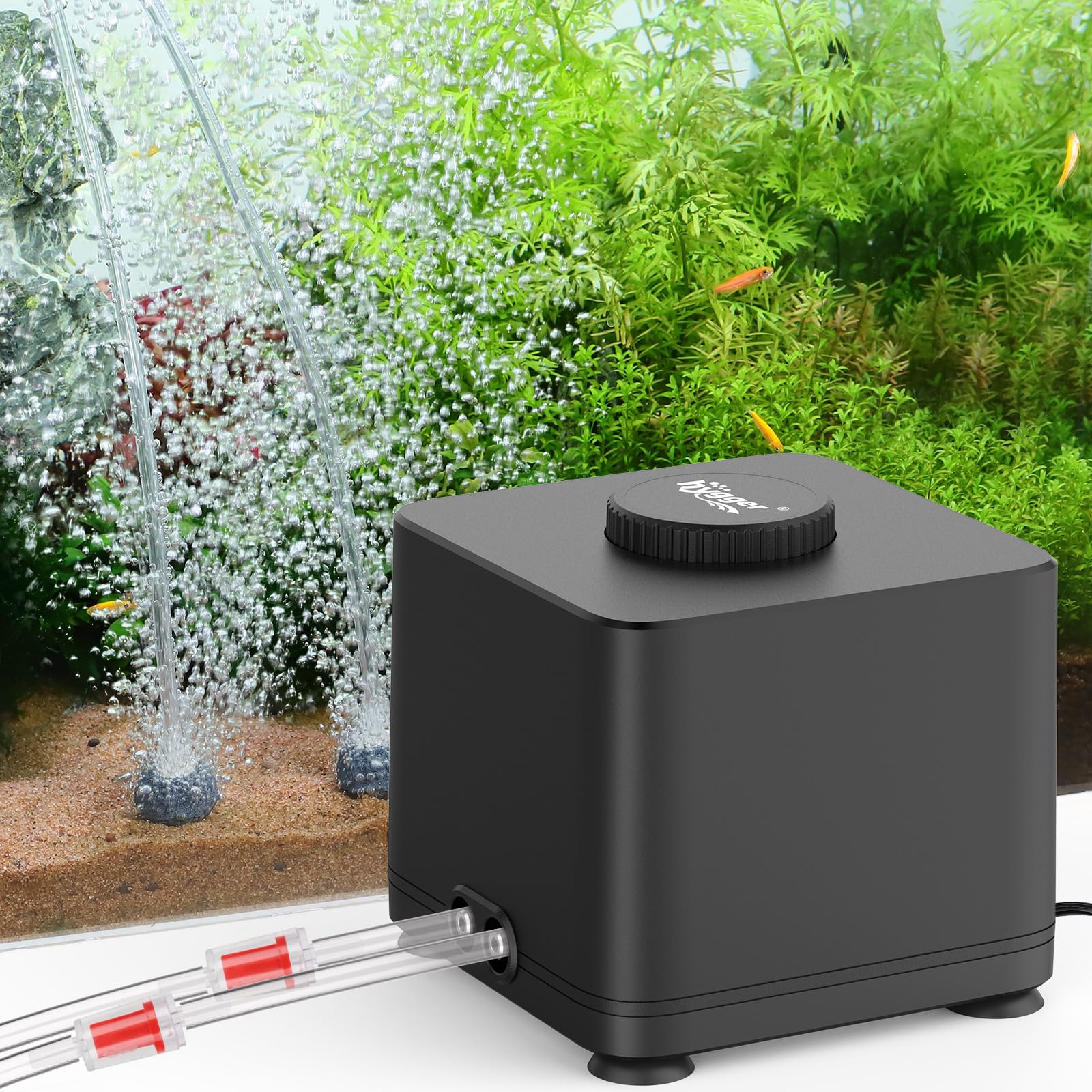 Hygger Quiet Adjustable Aquarium Air Pump with Dual Outlets