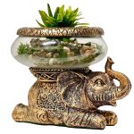 Mystical Mermaid Gold Antiqued Glass Fish Bowl with River Rocks