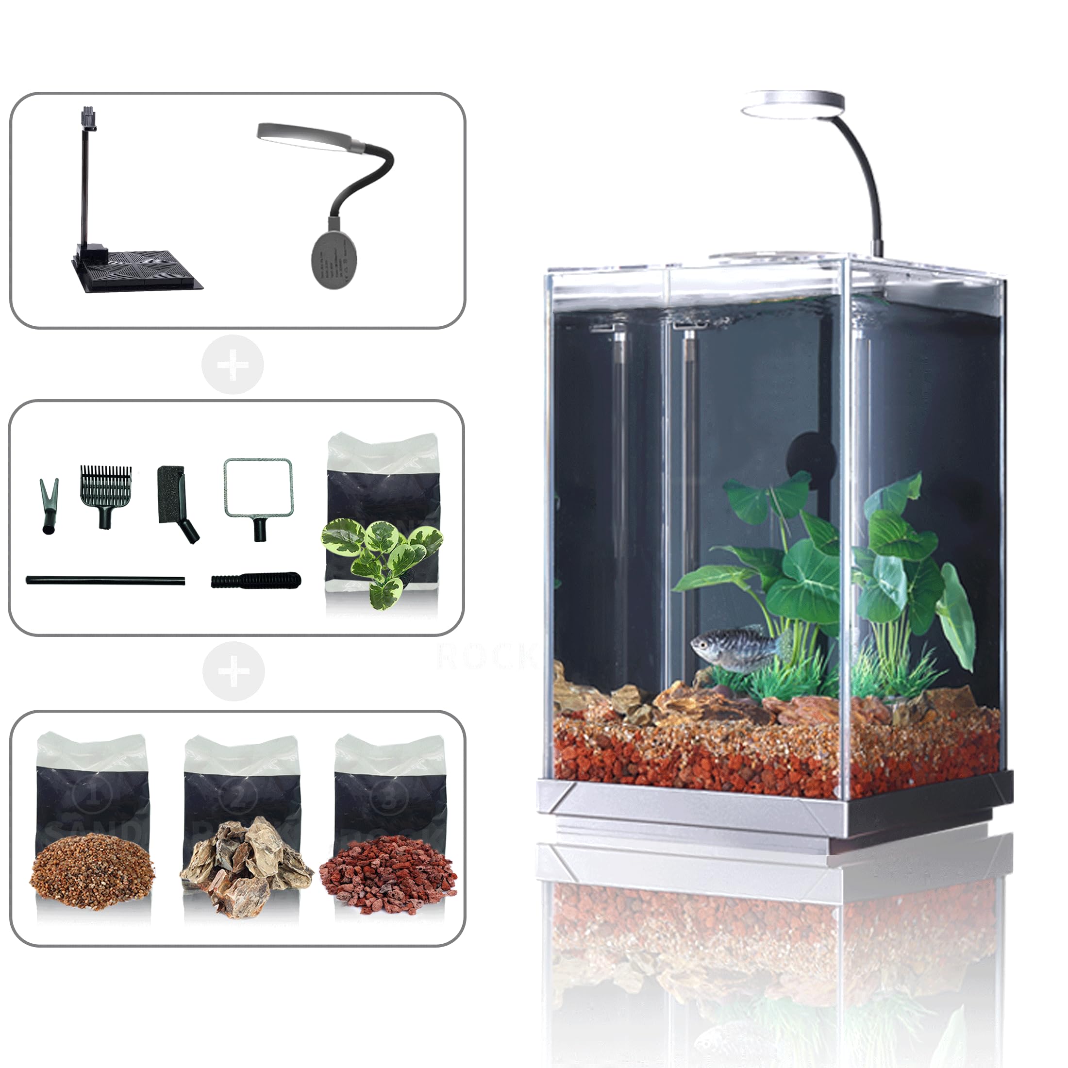Nano Desktop Betta Fish Tank Set with Self-Cleaning Filter