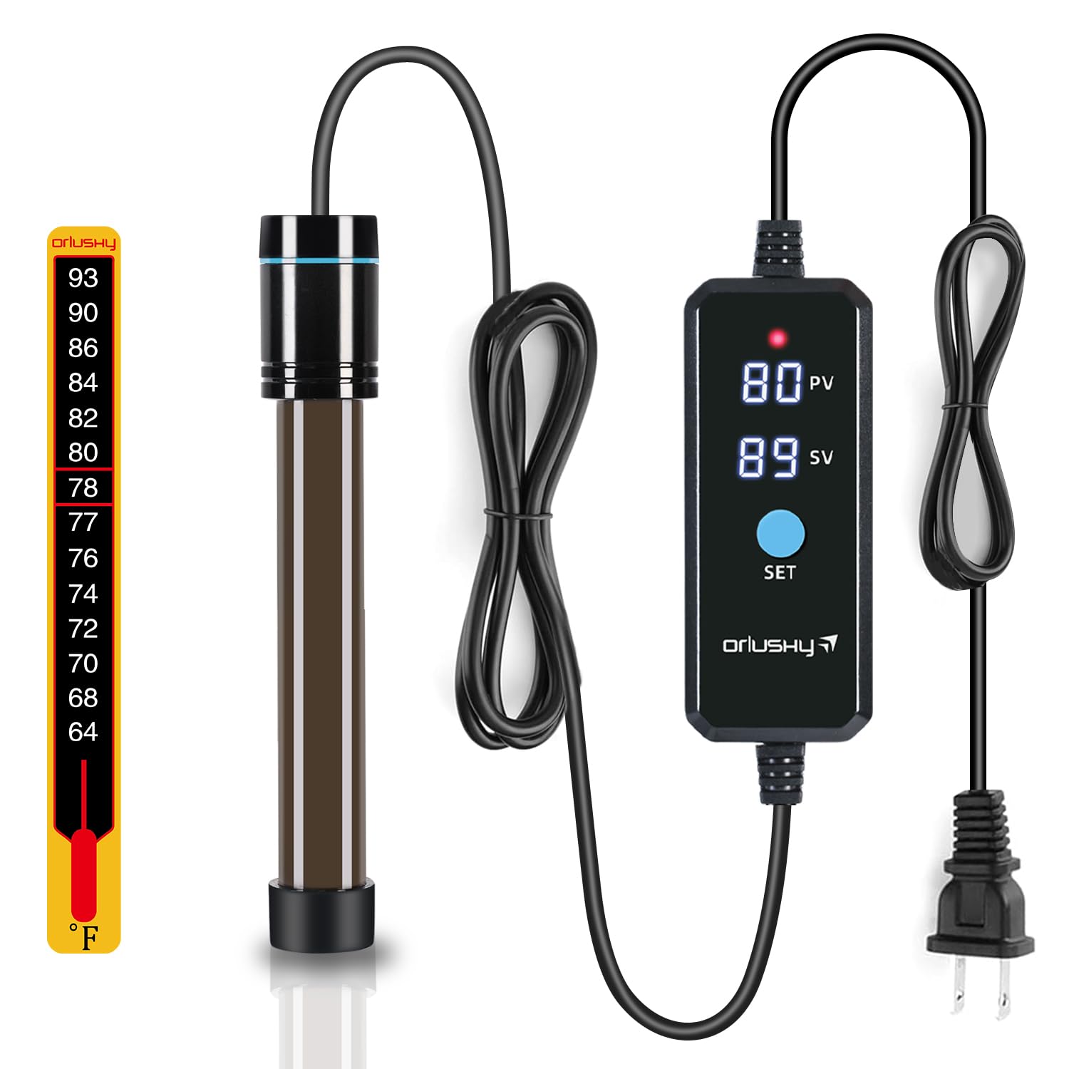 Orlushy 500W Adjustable Aquarium Heater with Digital Display and Thermometer