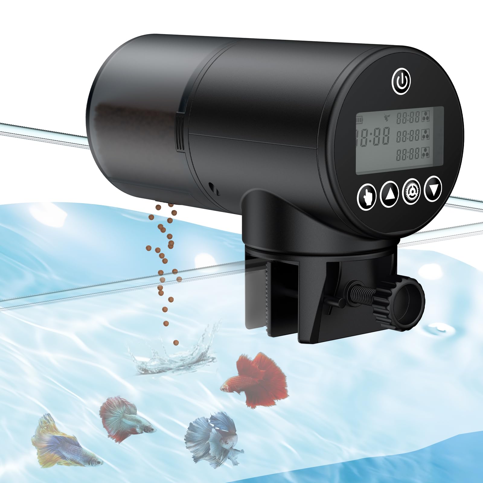Pawfly Adjustable Fish Feeder with Timer for Aquariums, Battery Operated