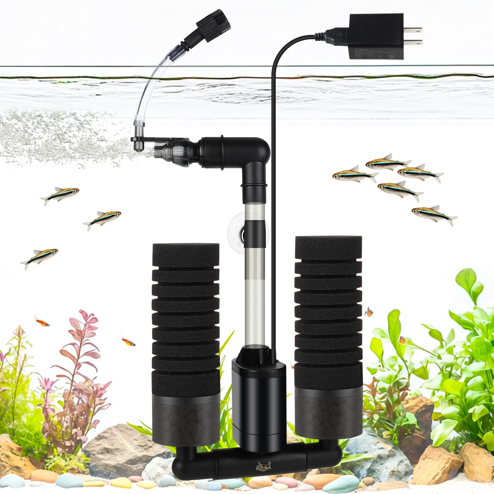 AQQA Quiet USB Aquarium Sponge Filter with Adjustable Air Intake