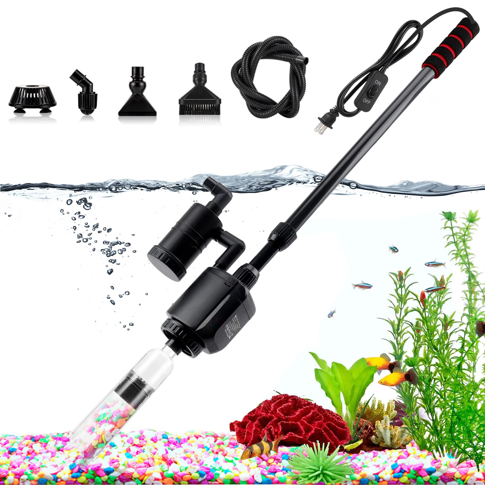 AQQA 6-in-1 Electric Aquarium Gravel Cleaner and Water Vacuum