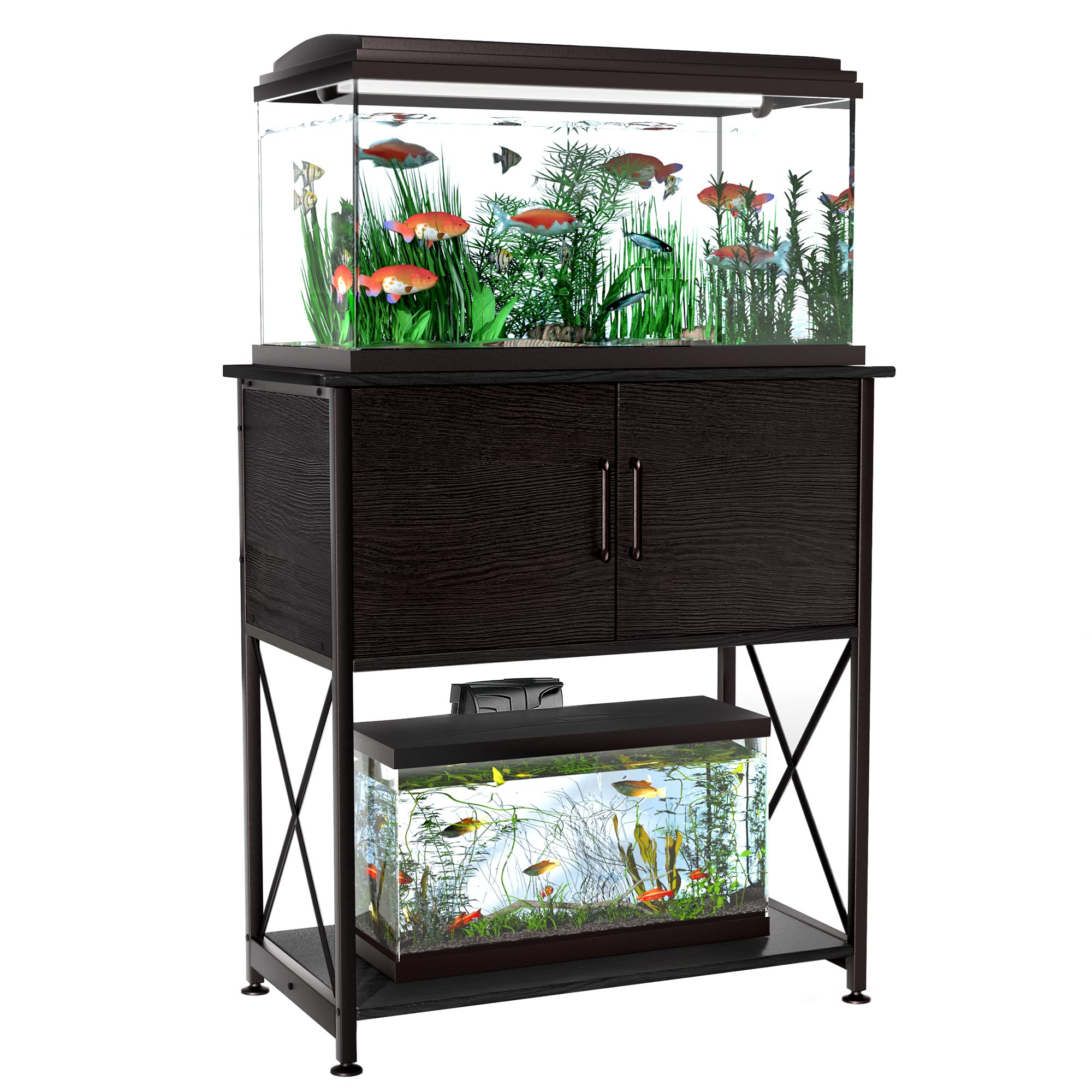 Herture Metal Frame Aquarium Stand with Cabinet Storage, 20-29 Gallon