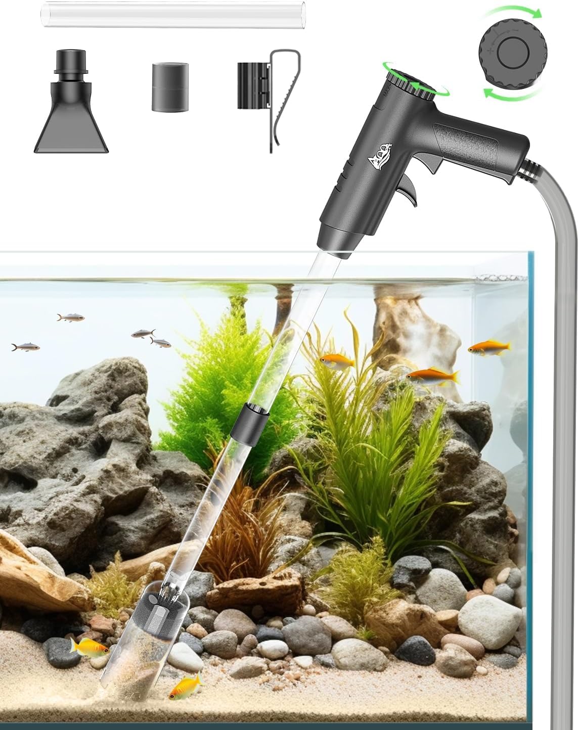 AQQA 4-in-1 Aquarium Gravel Cleaner with Adjustable Water Flow
