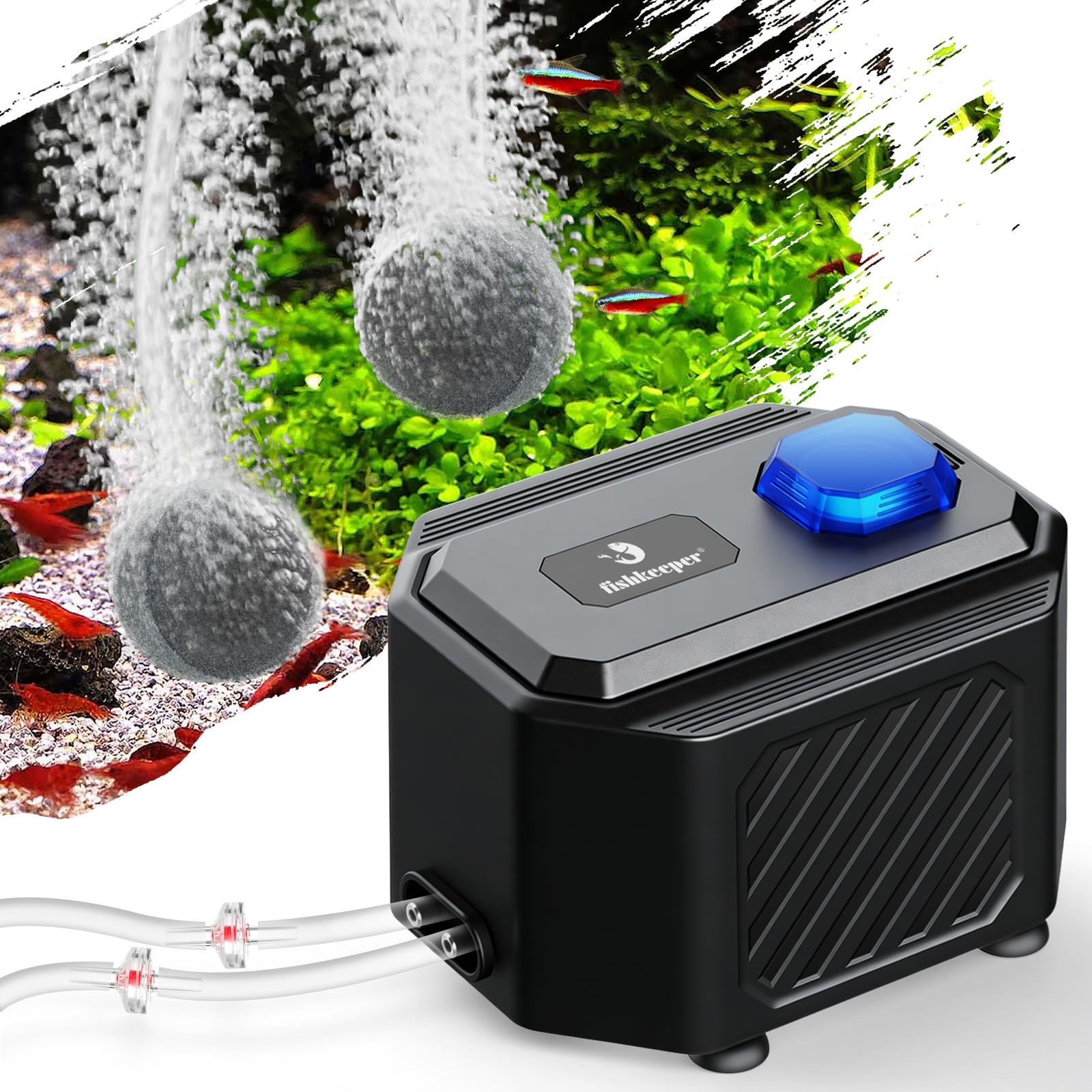 Fishkeeper Whisper-Quiet Dual-Outlet Air Pump for Up to 200 Gallons