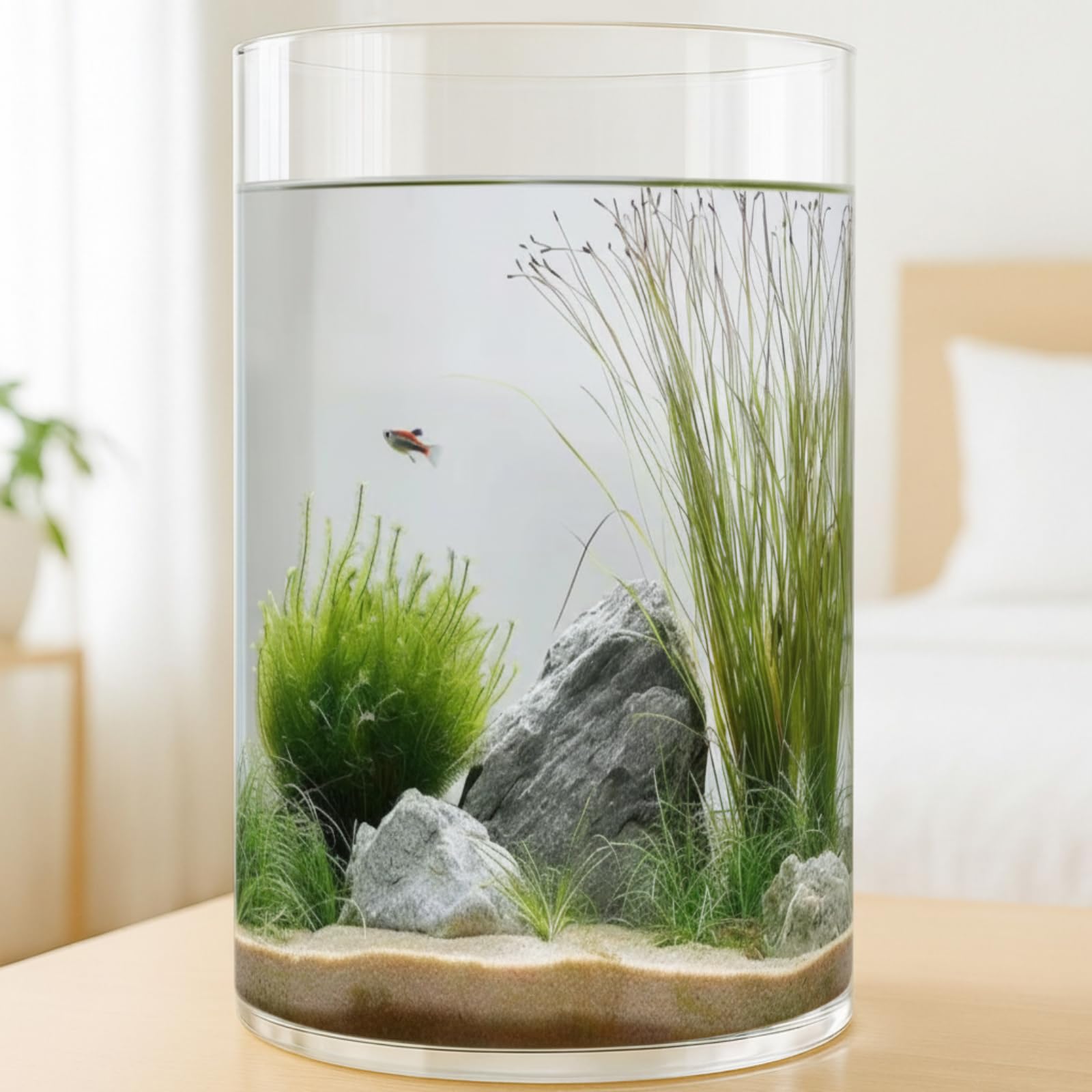 Maxdot 2.5 Gallon Cylindrical Glass Aquarium for Betta and Plants