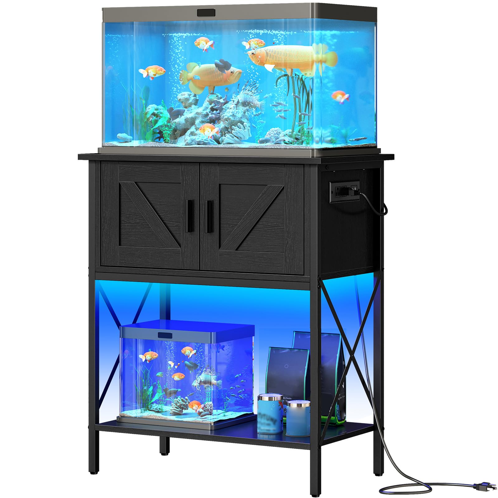 HOOBRO 20 Gallon Fish Tank Stand with LED Light and Storage