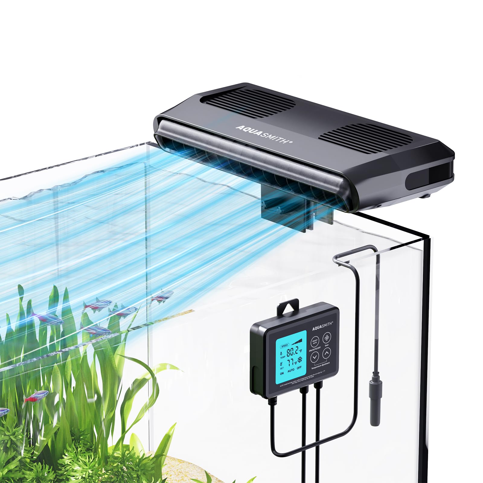 AQUASMITH Aquarium Chiller Fan with Temperature Control and Modes