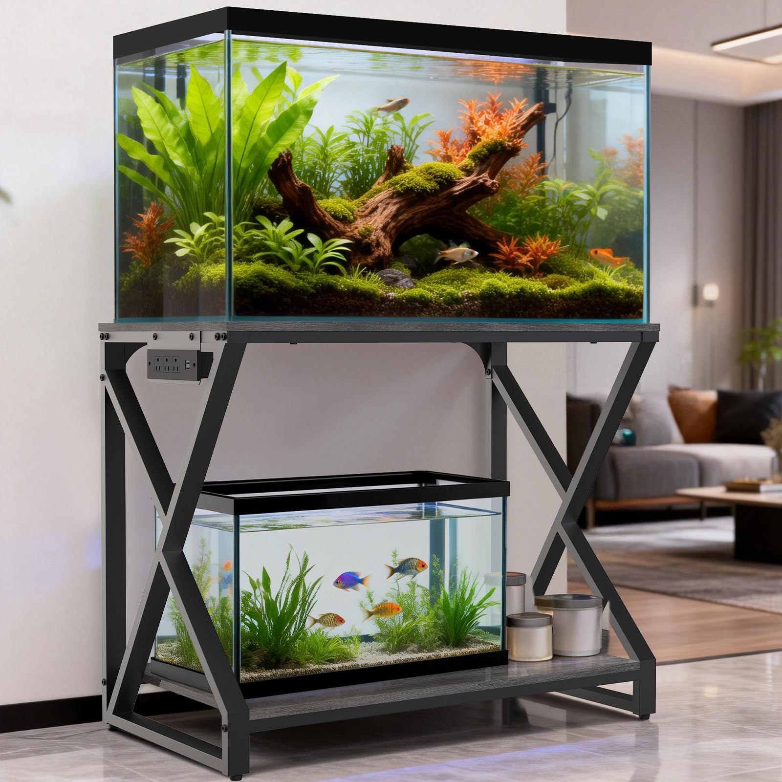 Fishkeeper 50 Gallon Aquarium Stand with 2-Tier Storage
