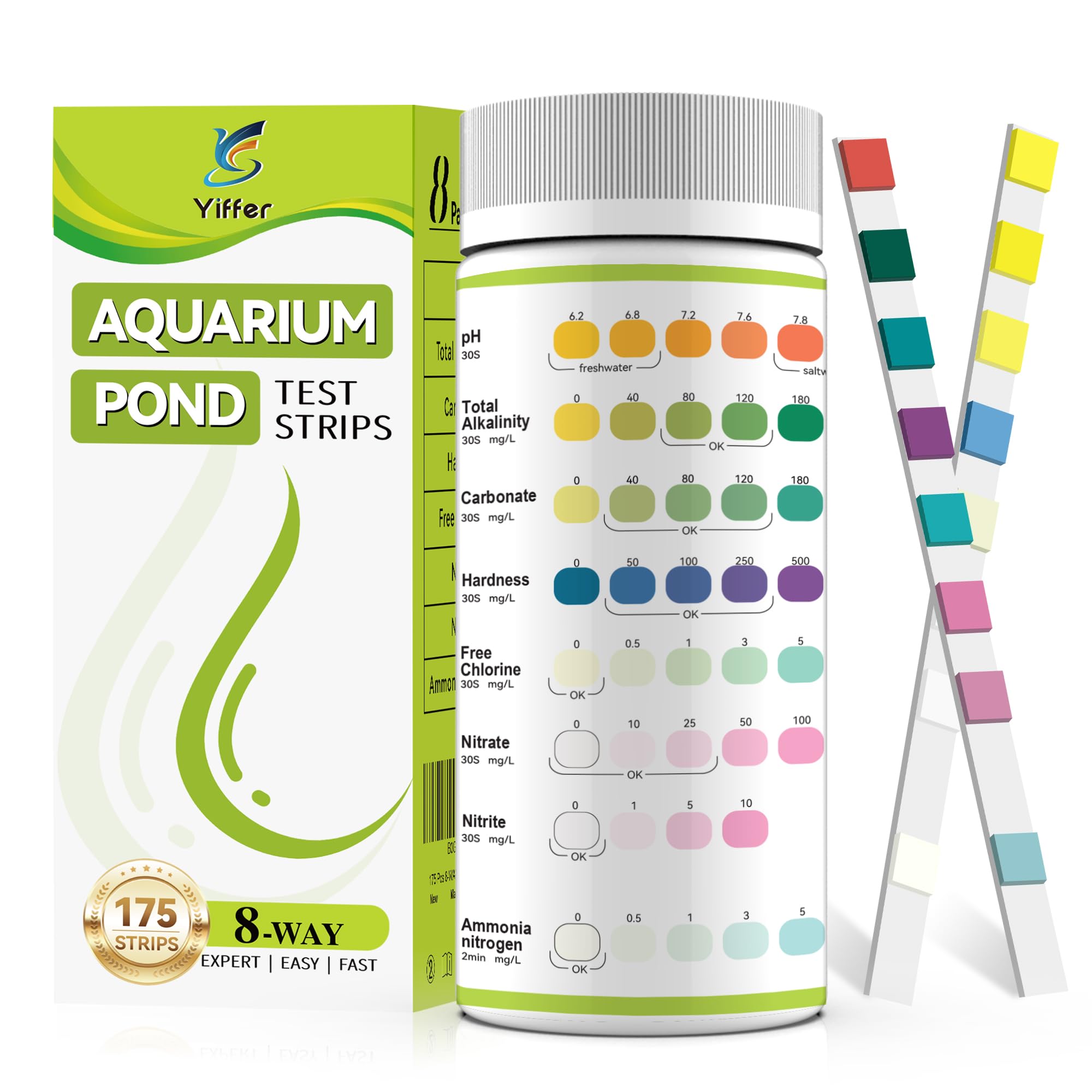 Yiffer 175-Count 8-Way Aquarium Test Strips for Fish Tanks