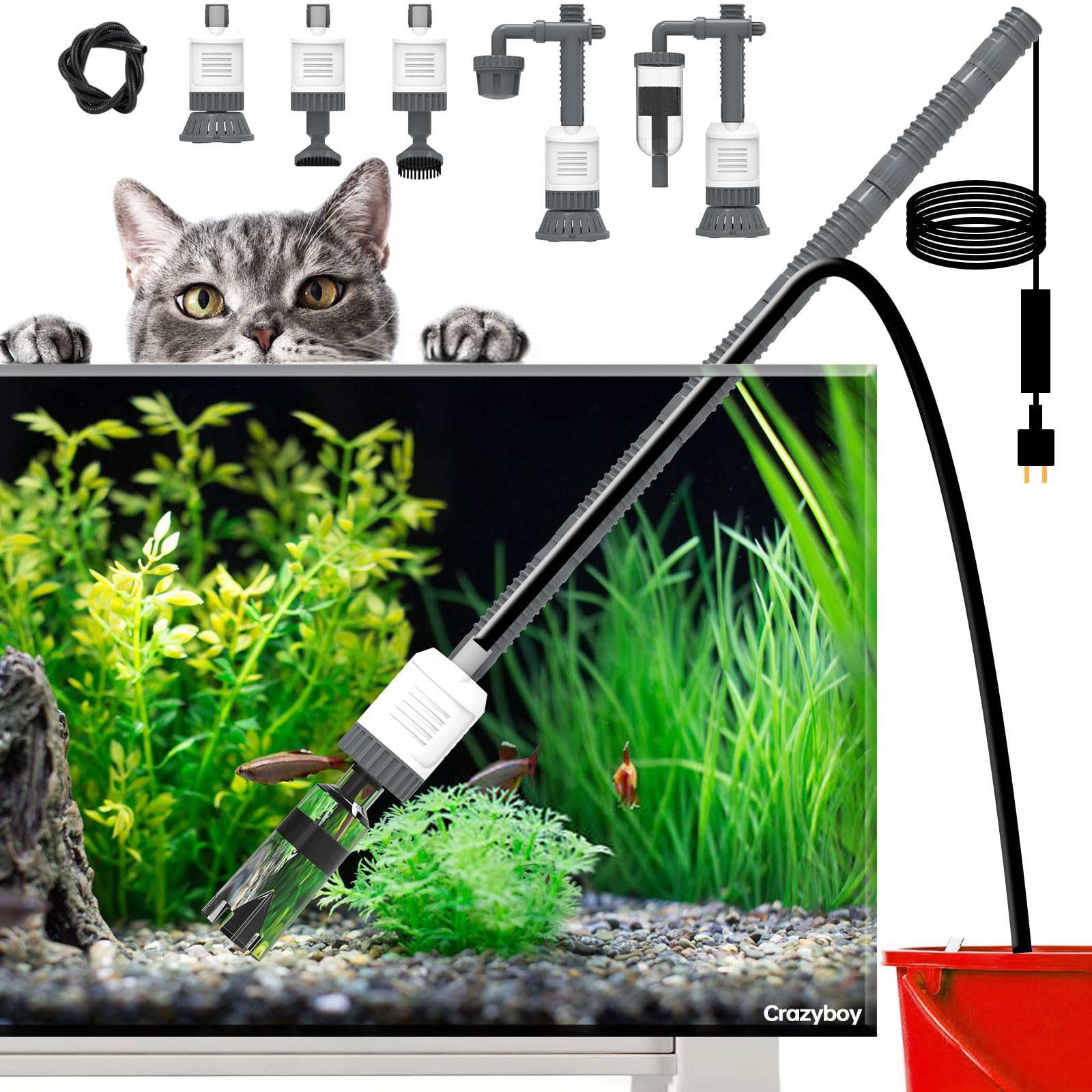 Aquarium Gravel Cleaner – 6-in-1 Electric Vacuum Tool