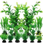 QUOZUO 10pcs Plastic Aquarium Green Plant Decorations