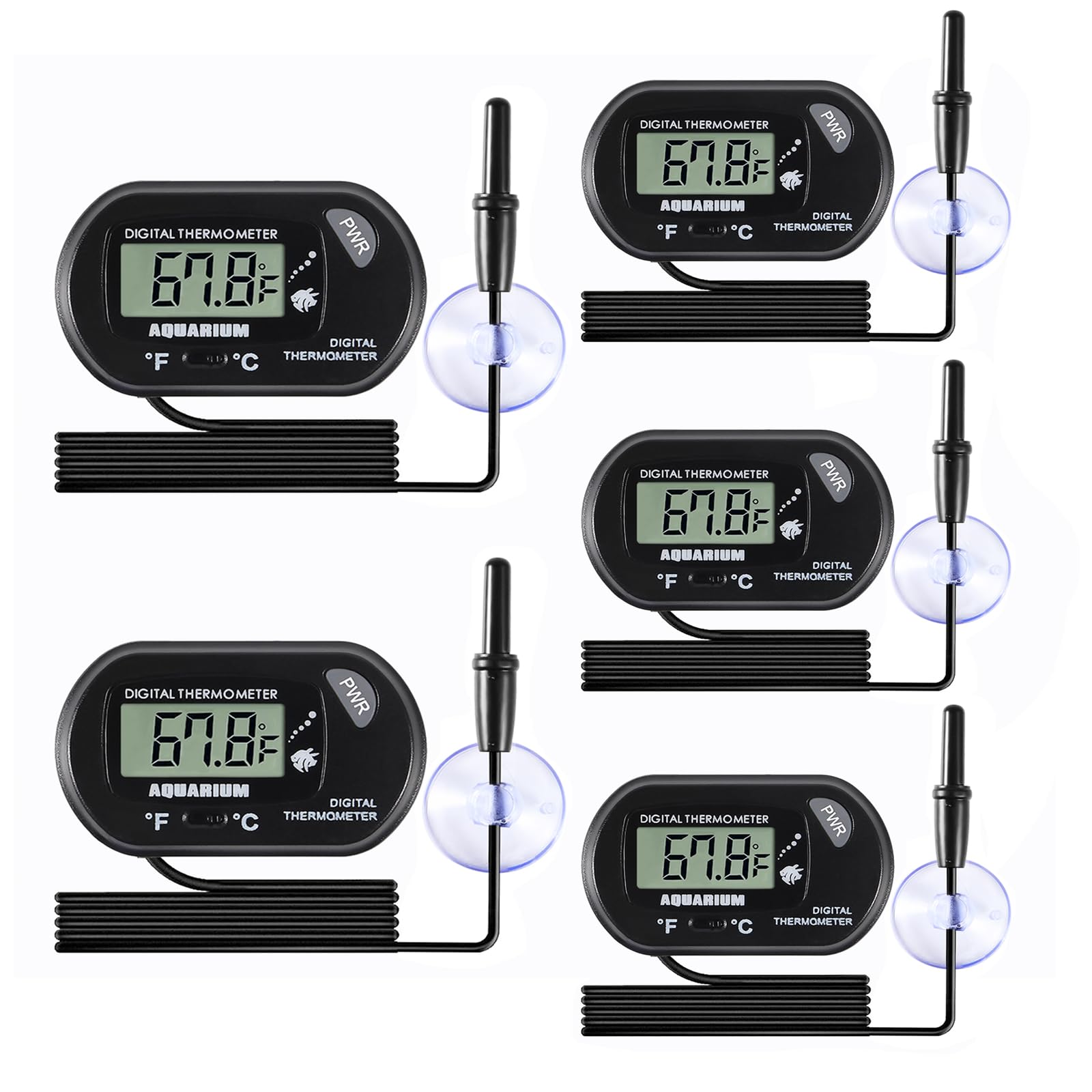 AEDIKO 8pcs LCD Digital Aquarium Thermometers with Suction Cups