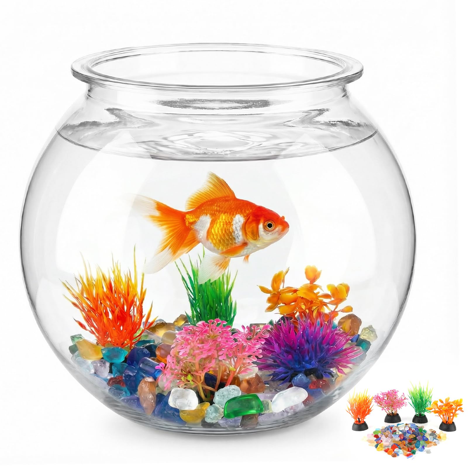 Aquarium Essentials 1 Gallon Clear Fish Bowl Set with Decor