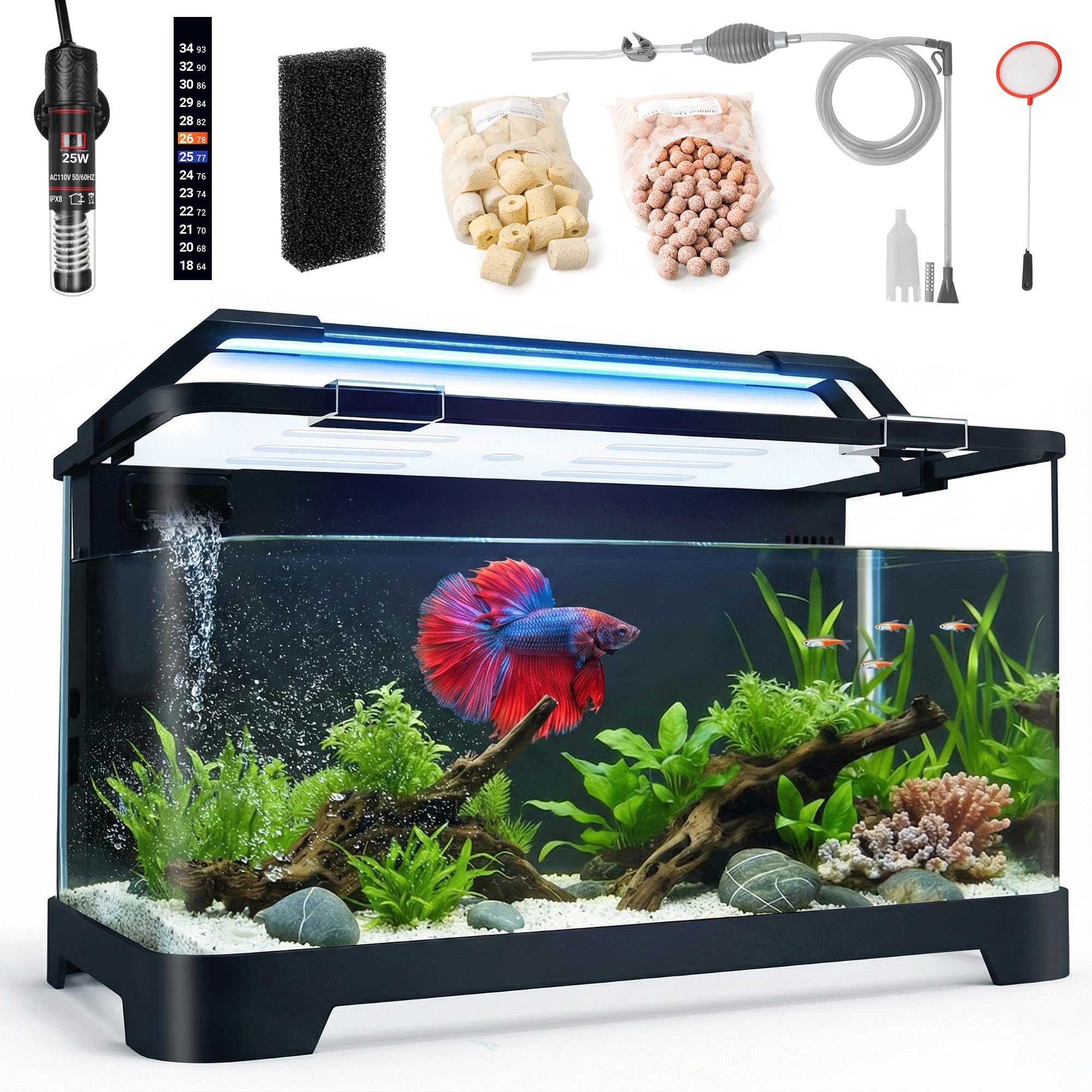 Betta Fish Tank 3.5 Gallon All-in-One Aquarium Kit