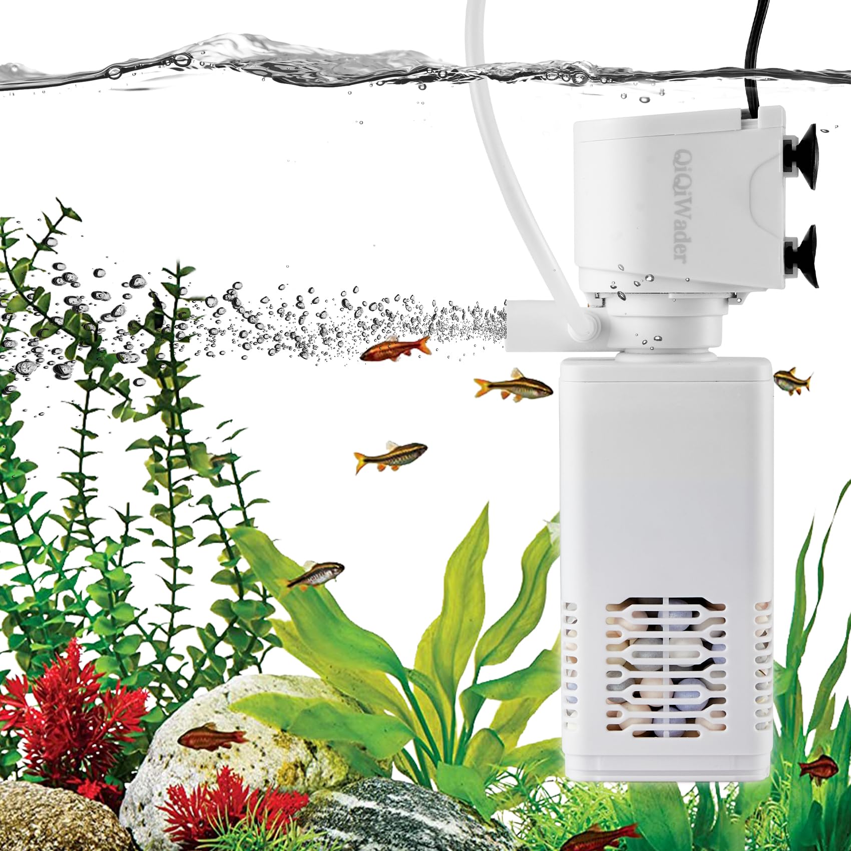 QiQiWader 10-40 Gallon Fish Tank Filter with Aeration