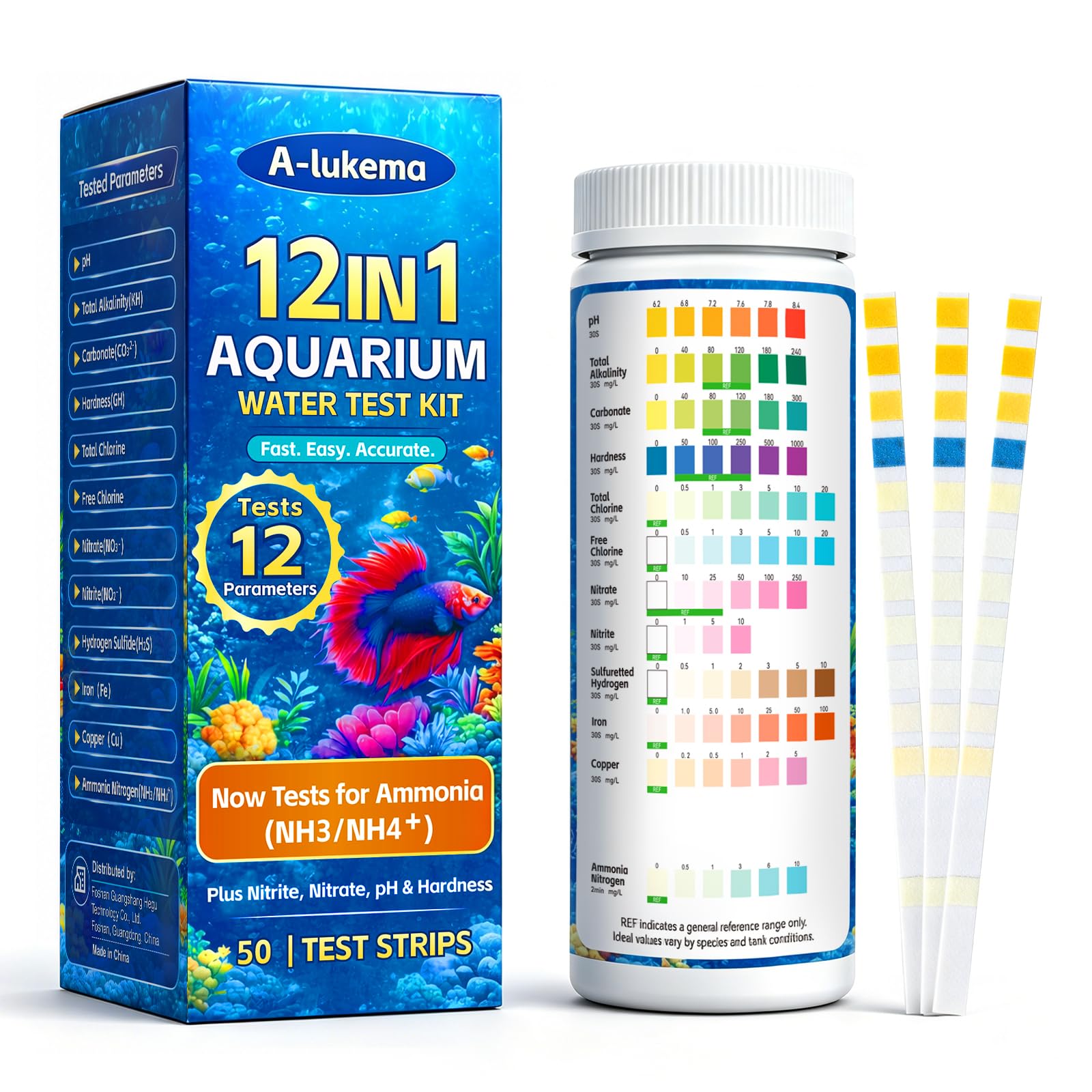 A-lukema 12-in-1 Quick Aquarium Test Strips, 50-Count