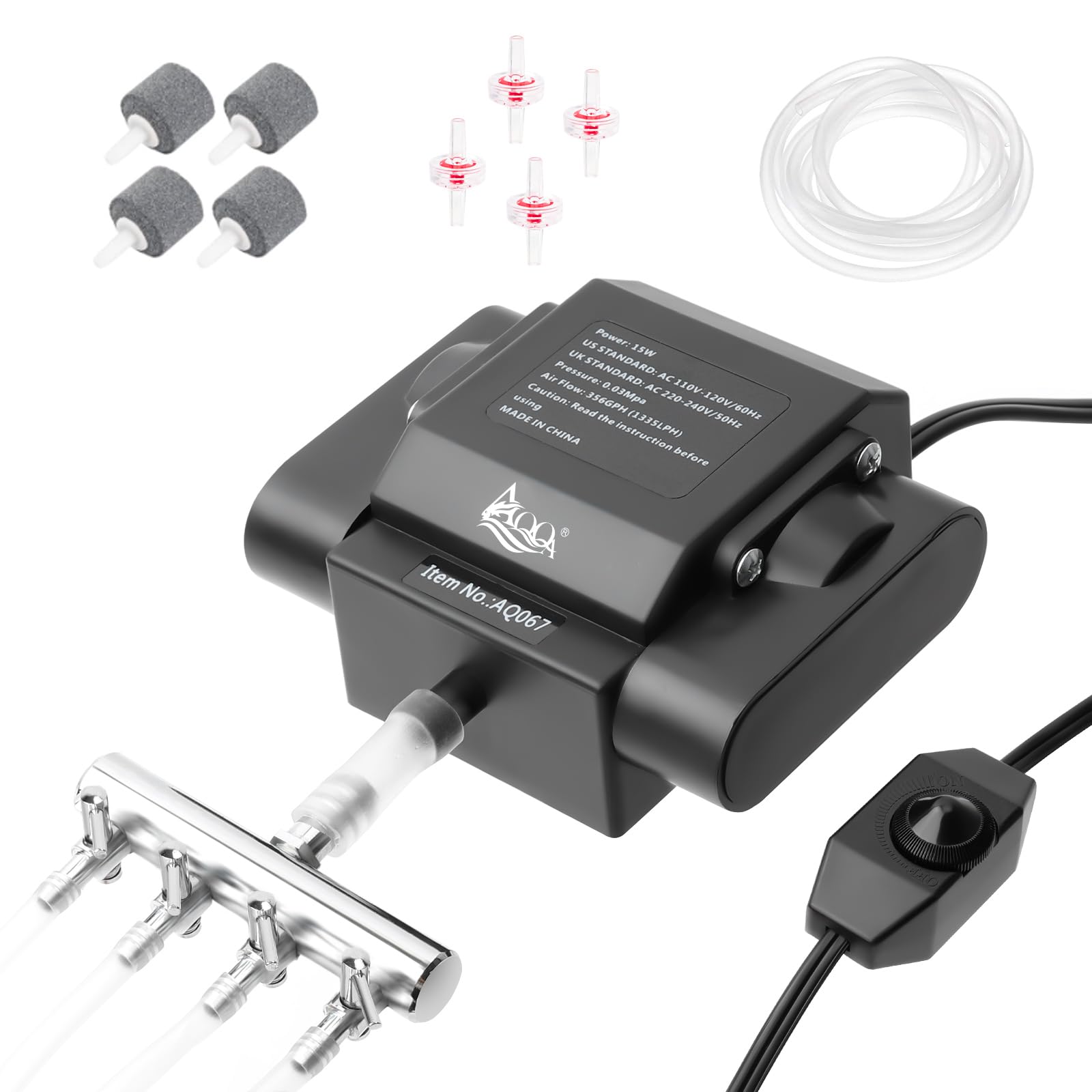AQQA Adjustable Air Pump for Aquariums and Ponds