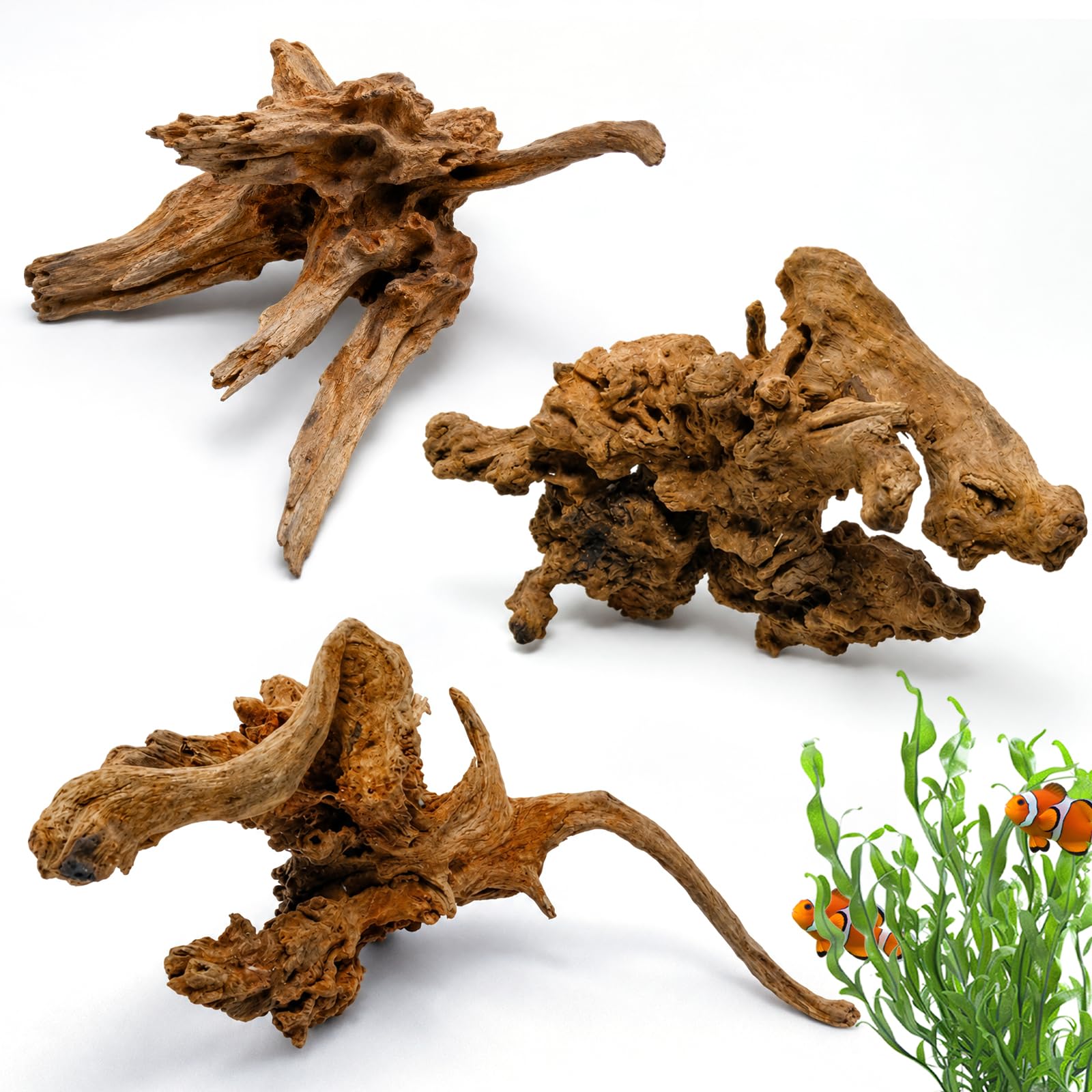 Natural Driftwood: 3PCS 8″ Decor for Aquariums & Reptiles