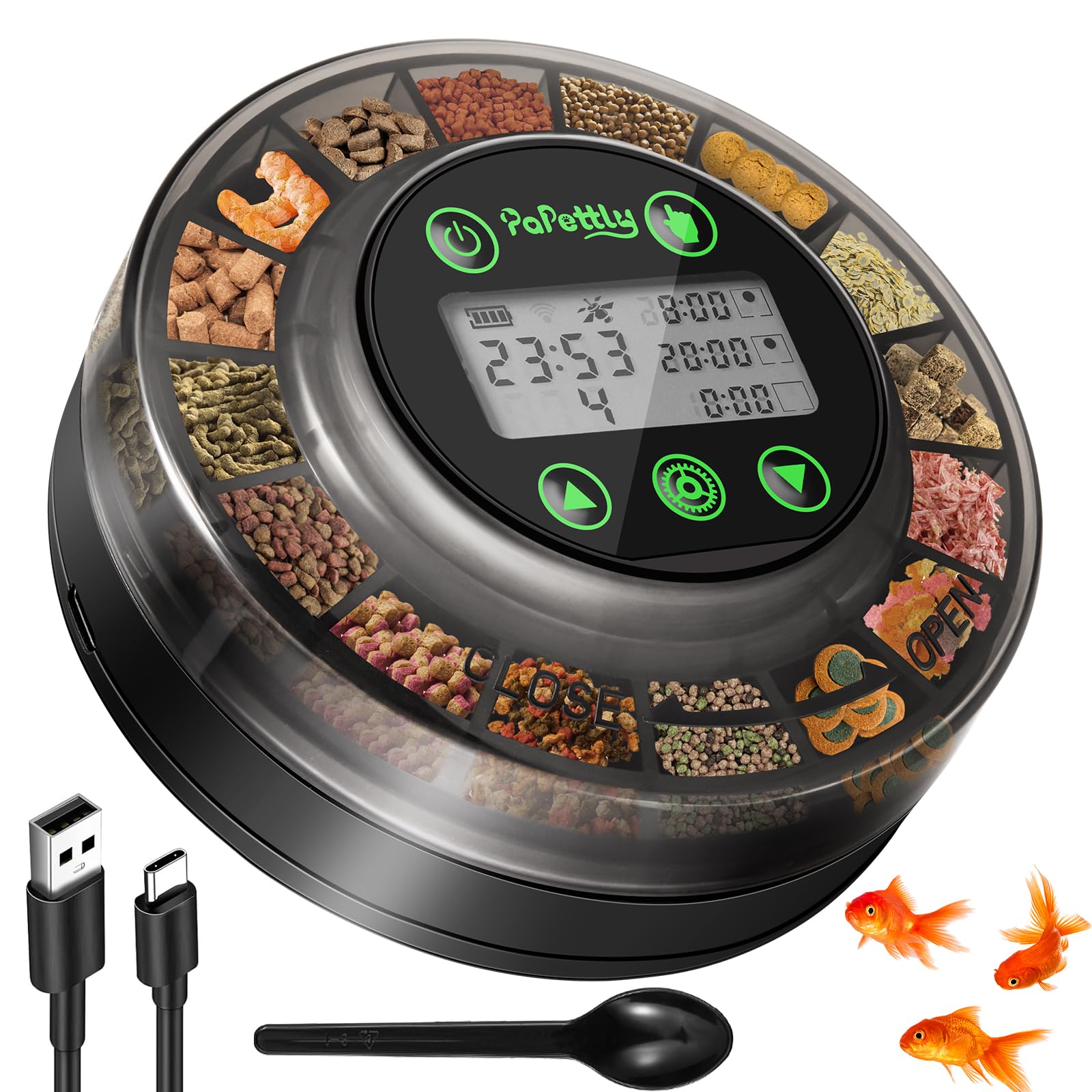 Papettly Automatic Fish Feeder with Timer and LCD Display