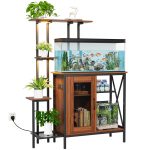 Walnut 2-in-1 Fish Tank Stand with Plant Shelf