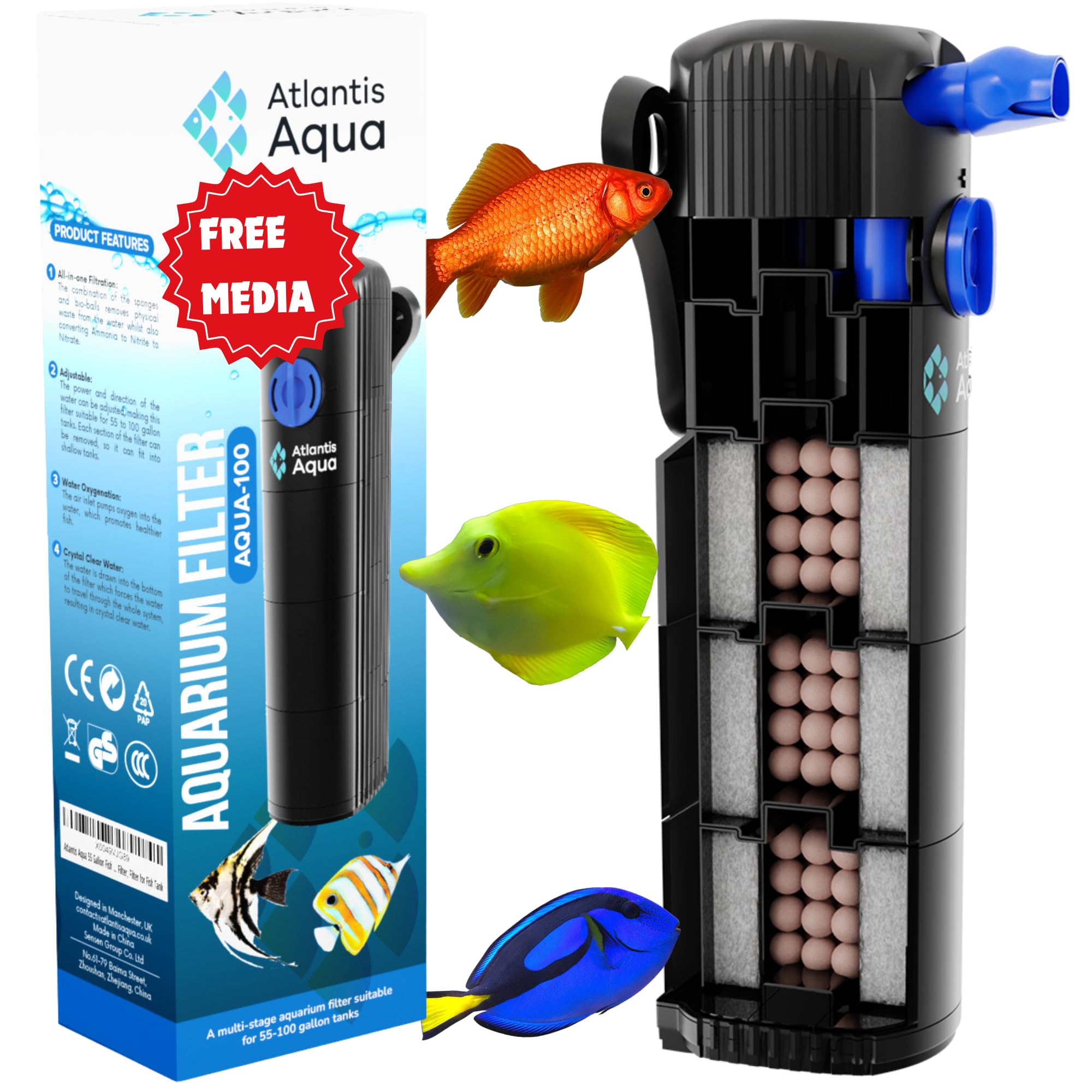 Aquarium Filter: 55-100 Gallon Submersible Silent Tank Filter