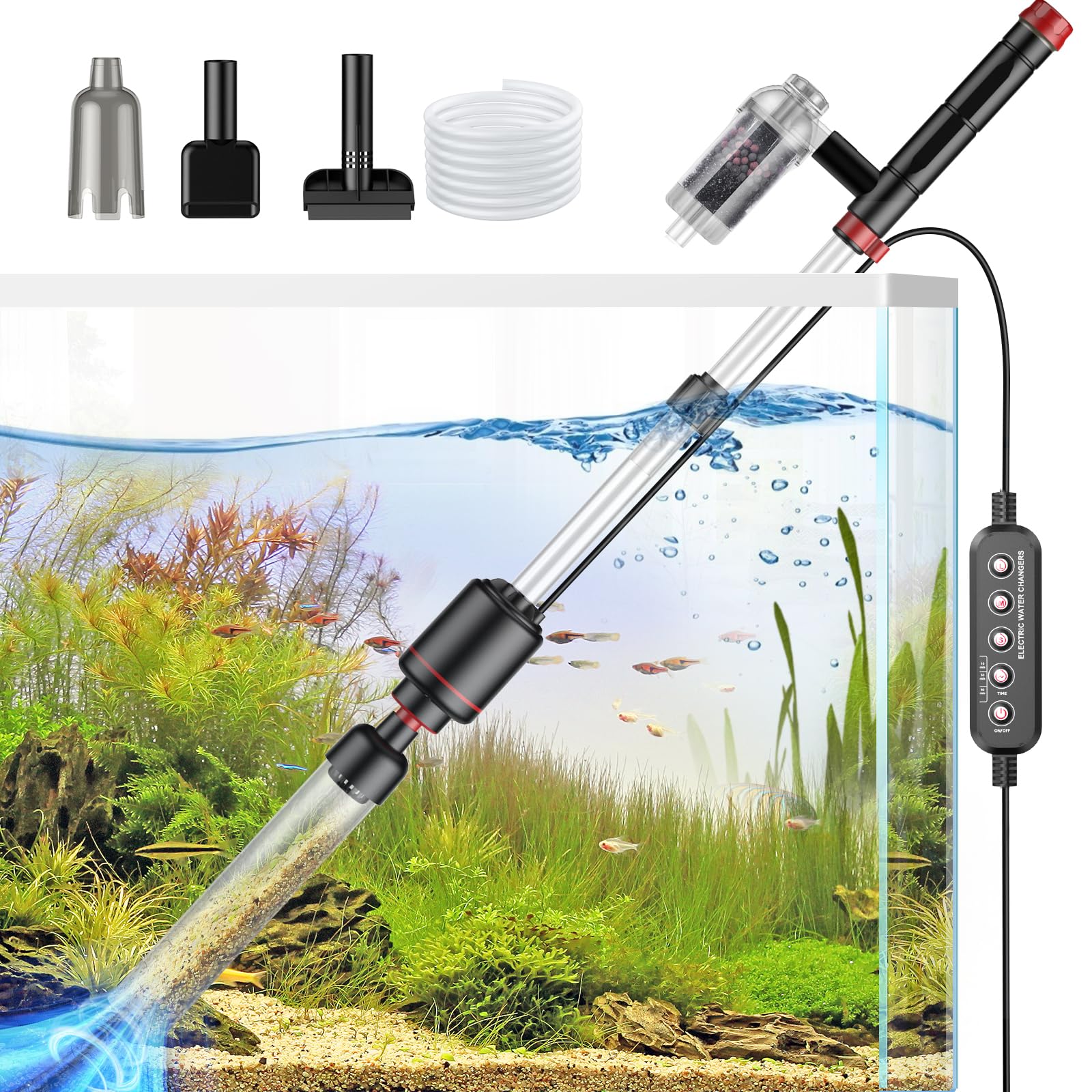 Aquarium Vacuum Gravel Cleaner: 8-in-1 Electric Fish Tank Tool