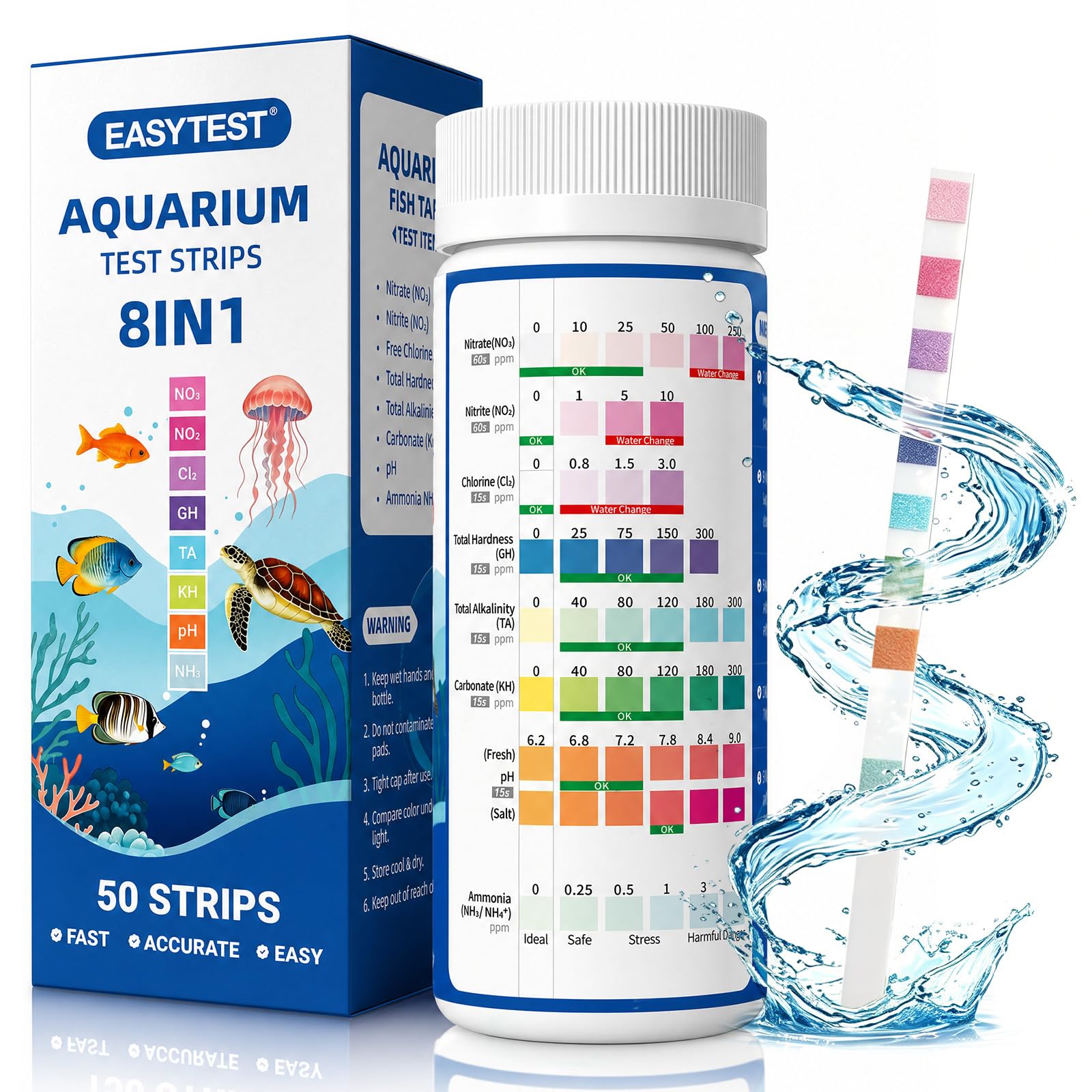 EASYTEST 8-Way Aquarium Test Strips for Fish Tanks
