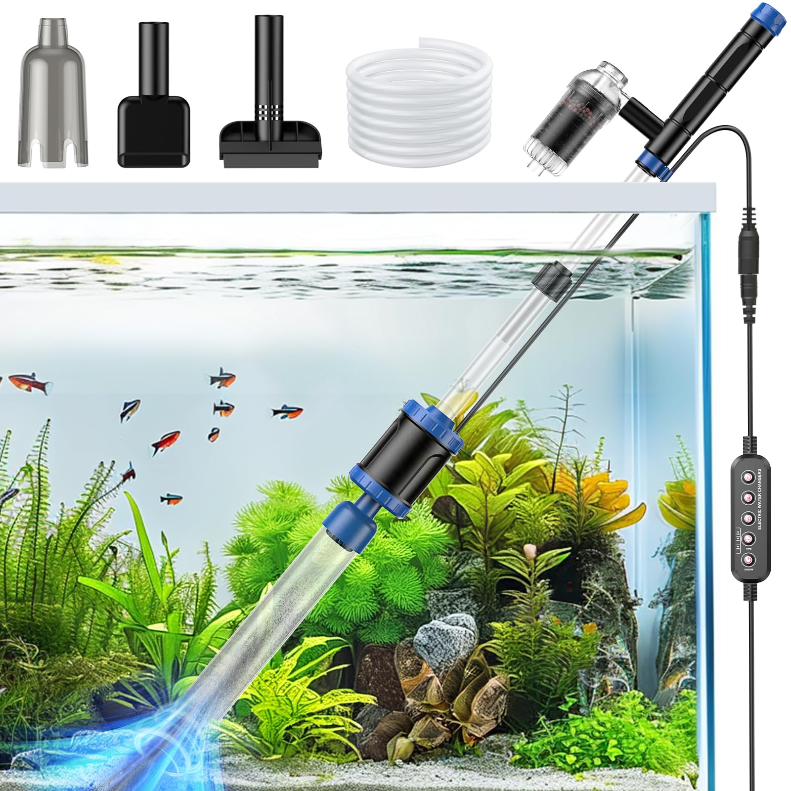 Aquarium Vacuum Gravel Cleaner: 8-in-1 Electric Fish Tank Tool