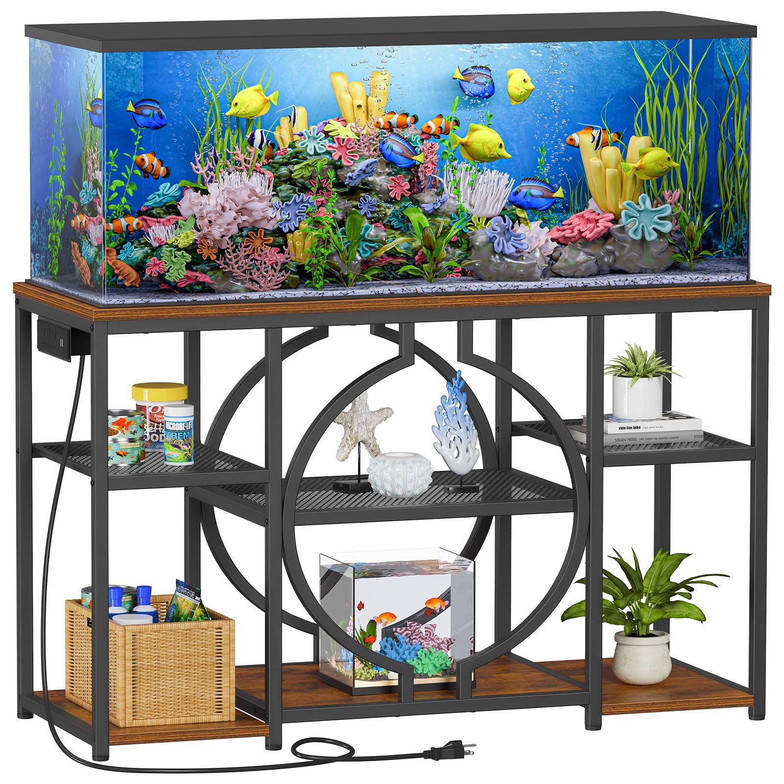 Snughome Heavy Duty Aquarium Stand with Charging Station and Shelves